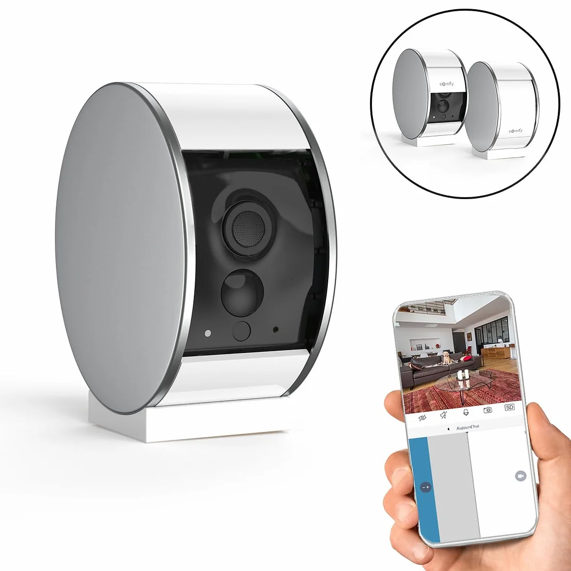 somfy 2401507 - Indoor Camera, Caméras avec volet motorisé, Compatible : Alexa, Google Home et Tahoma, Vision Nocturne, Détection de Mouvement, Grand Angle, Enregistrements vidéo, Haut-Parleur