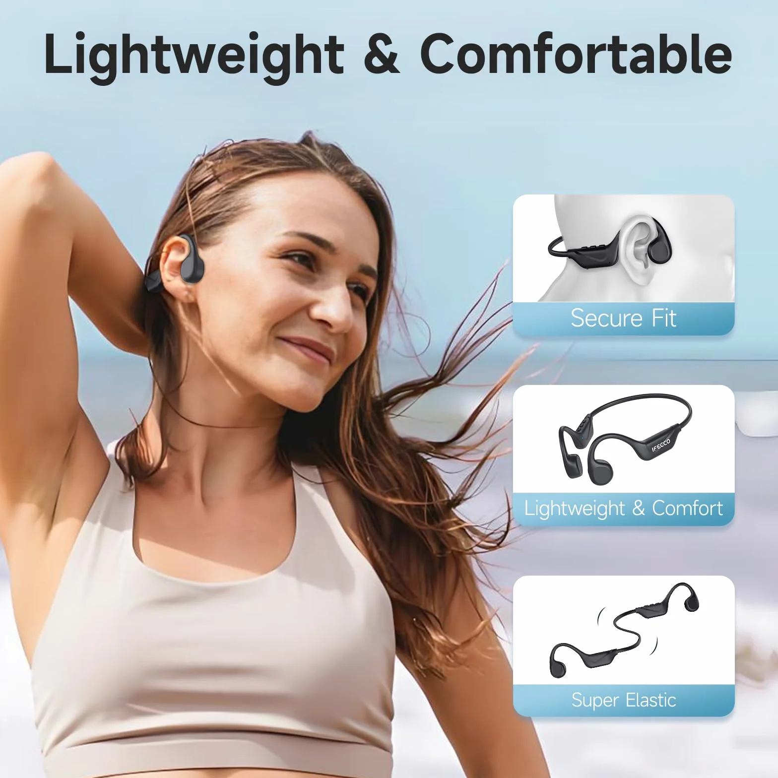 IFECCO Casque Conduction Osseuse Bluetooth 6.2 - Écouteur Conduction Osseuse Oreilles Ouvertes avec Micro,IPX5 Étanche Ecouteurs Osseux pour Cyclisme,Course à Pied Sport