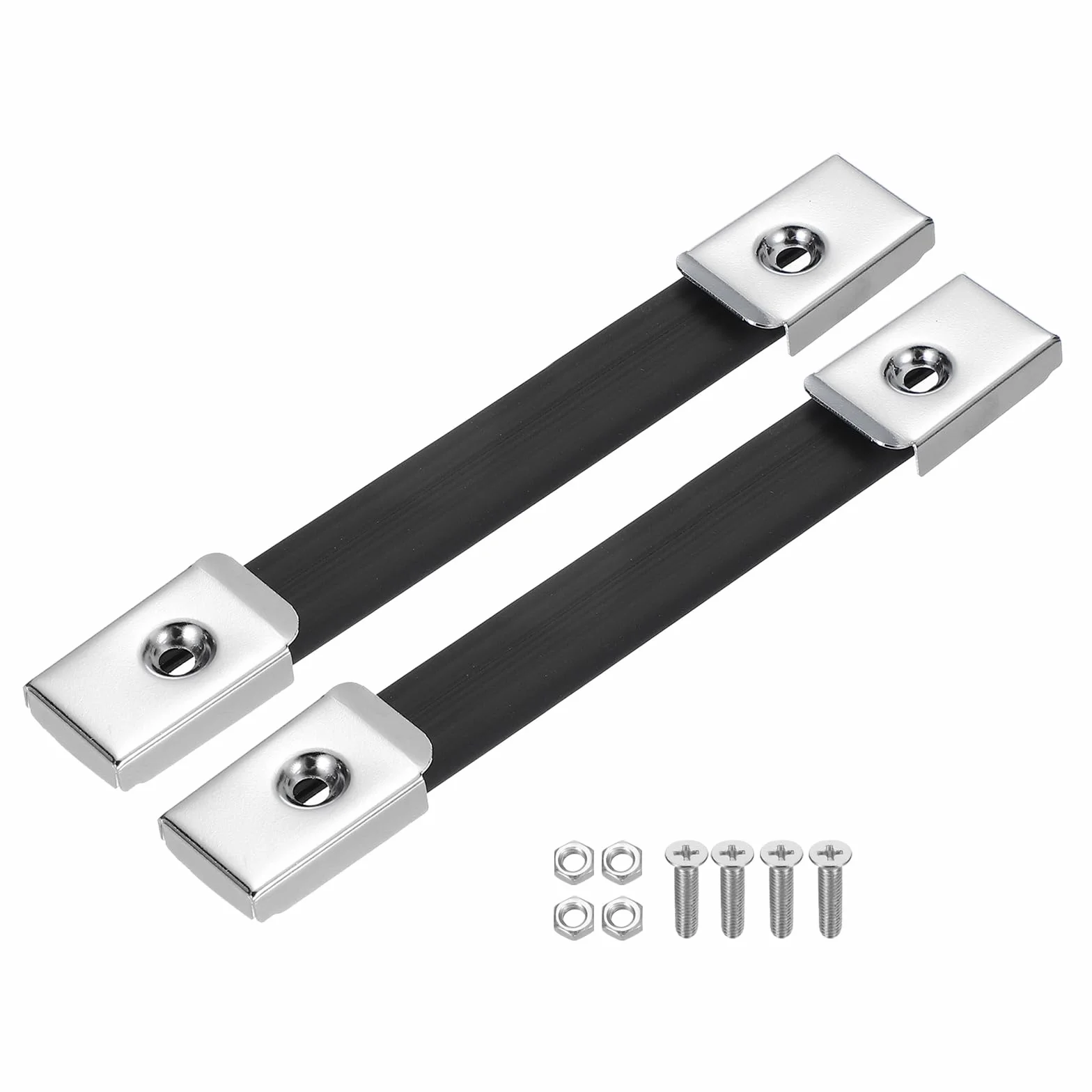PATIKIL Poignée de Remplacement 7,8 Pouces, 2 Pièces Poignée de Sangle en Caoutchouc pour Enceintes d'Amplificateurs avec Embouts Métalliques et Accessoires de Fixation, Ton Argent