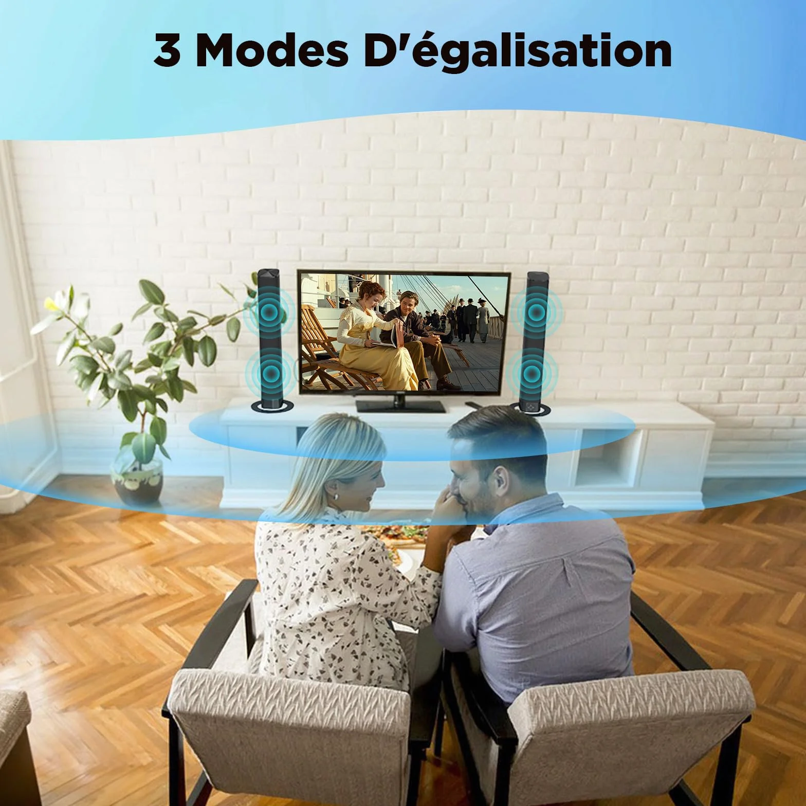 GarageRock Barre de Son TV 2 en 1 Divisible, Haut-parleurs Stéréo avec 3 Modes d'Égalisation, Arc/Opt/AUX