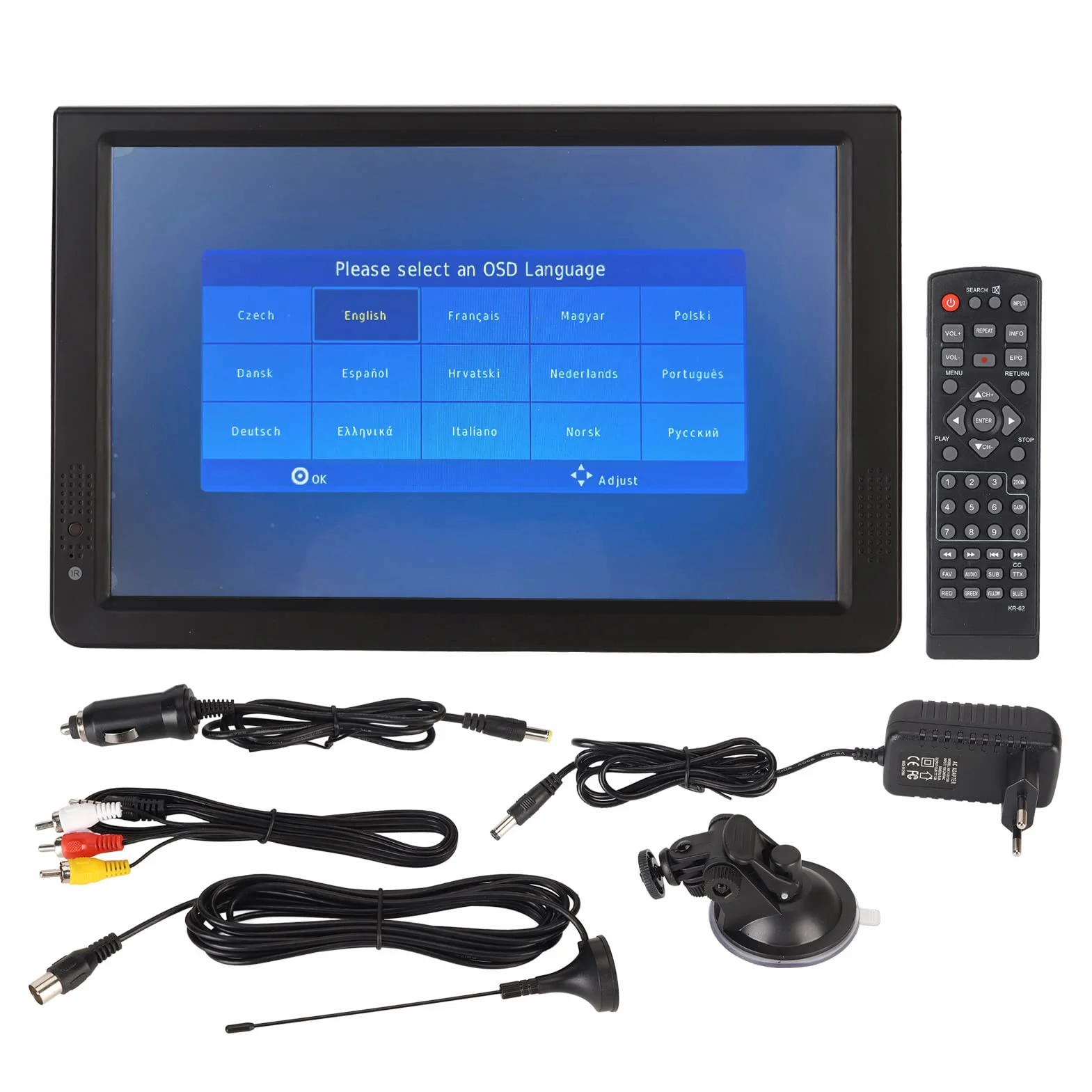Téléviseur Portable 12 Pouces, Téléviseur Numérique LED 1080p DVBT/T2 avec Port USB et Emplacement pour Carte de Stockage, TV LED avec Support Pliable, pour Voiture, Caravane,