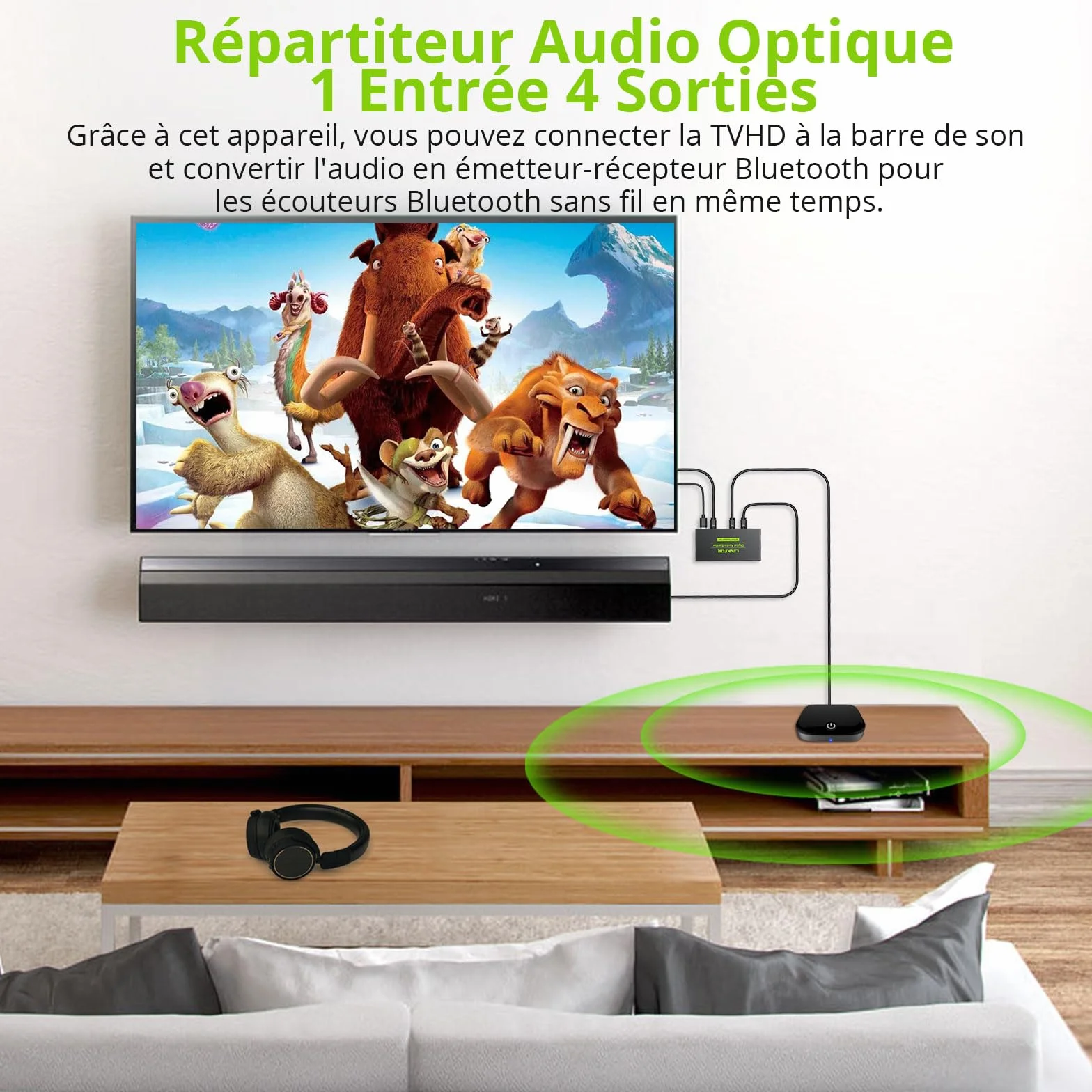 Switch Optique Audio, LiNKFOR 4x1 Commutateur Audio Toslink SPDIF Fibre Optique Numérique Switch Splitter Audio Support LPCM2.0 DTS Dolby-AC3 avec Câble Optique