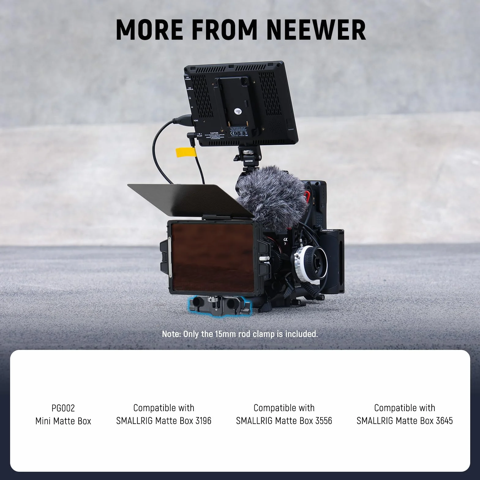NEEWER Support de boîte Mate, LWS 15 mm à Double Tige avec vis de 6,35 mm et réglage Vertical de 22 mm, Compatible avec SmallRig Neewer Mini Matte Box, PG013