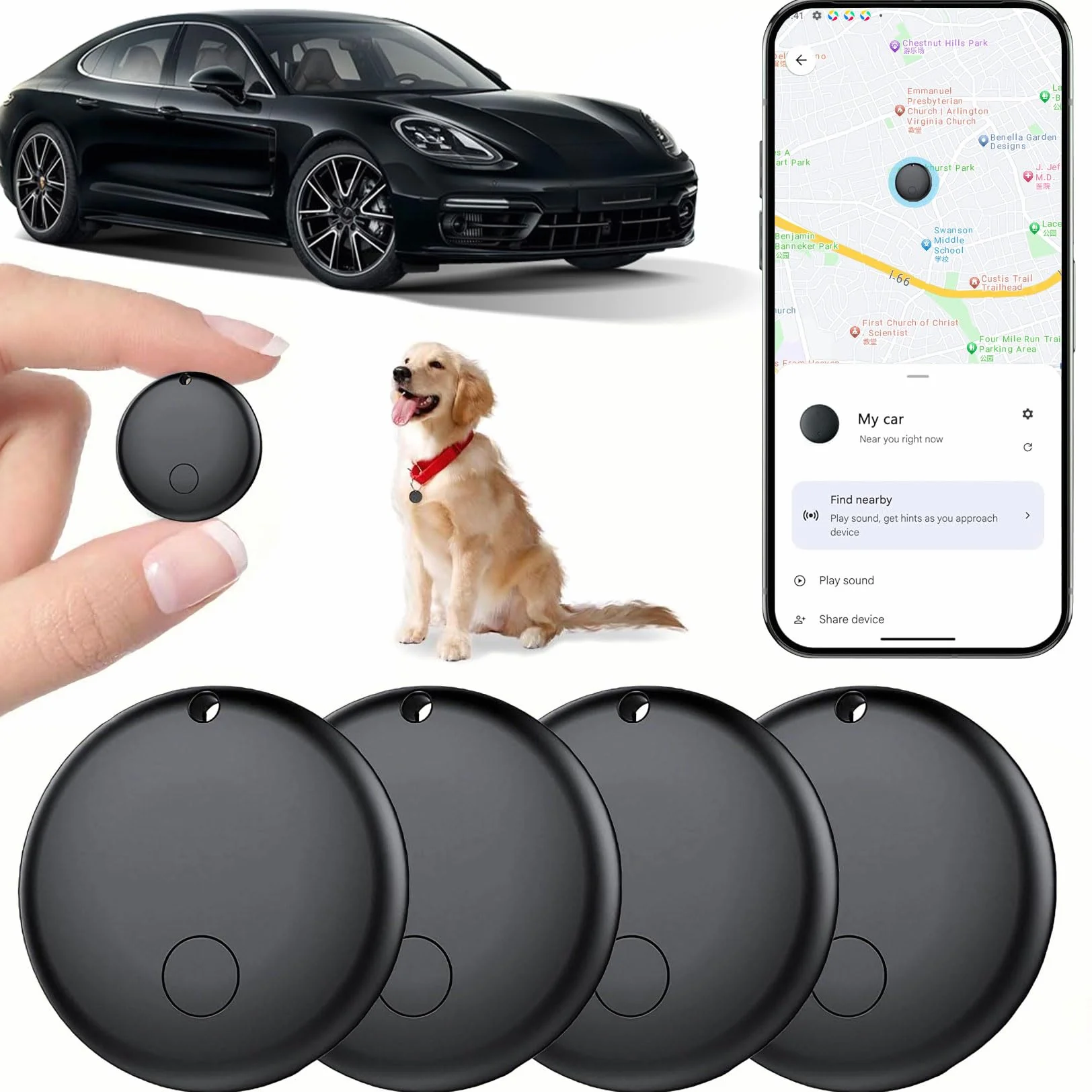 Traceur GPS Voiture Smart Tag Android, Fonctionne avec l’app Google Localiser (Uniquement Android), Localisateurs D’Objets Bluetooth pour Valises/Portefeuilles/Clés/Sacs/Bagages/Animaux de Compagnie