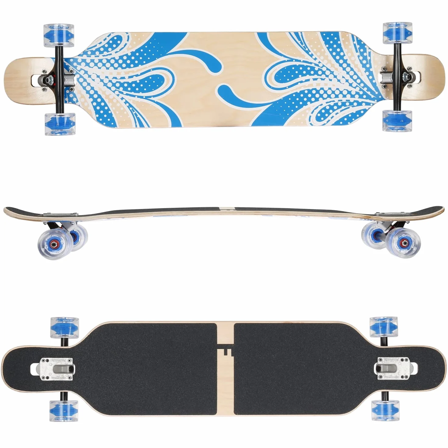 Flex2 Longboard Camber planche à roulettes fleur bleue LED bois d'érable jusqu'à 84 kg
