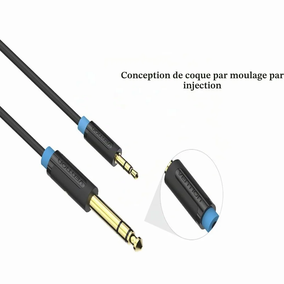 VENTION Câble Audio 3.5mm vers 6.35mm Stéréo Jack, Câble Jack TRS 6.35 Mâle vers 3.5 Mâle pour Guitare, Haut Parleurs, Table de Mixage, Amplificateurs Cinéma Maison (0.5m/1.6ft)