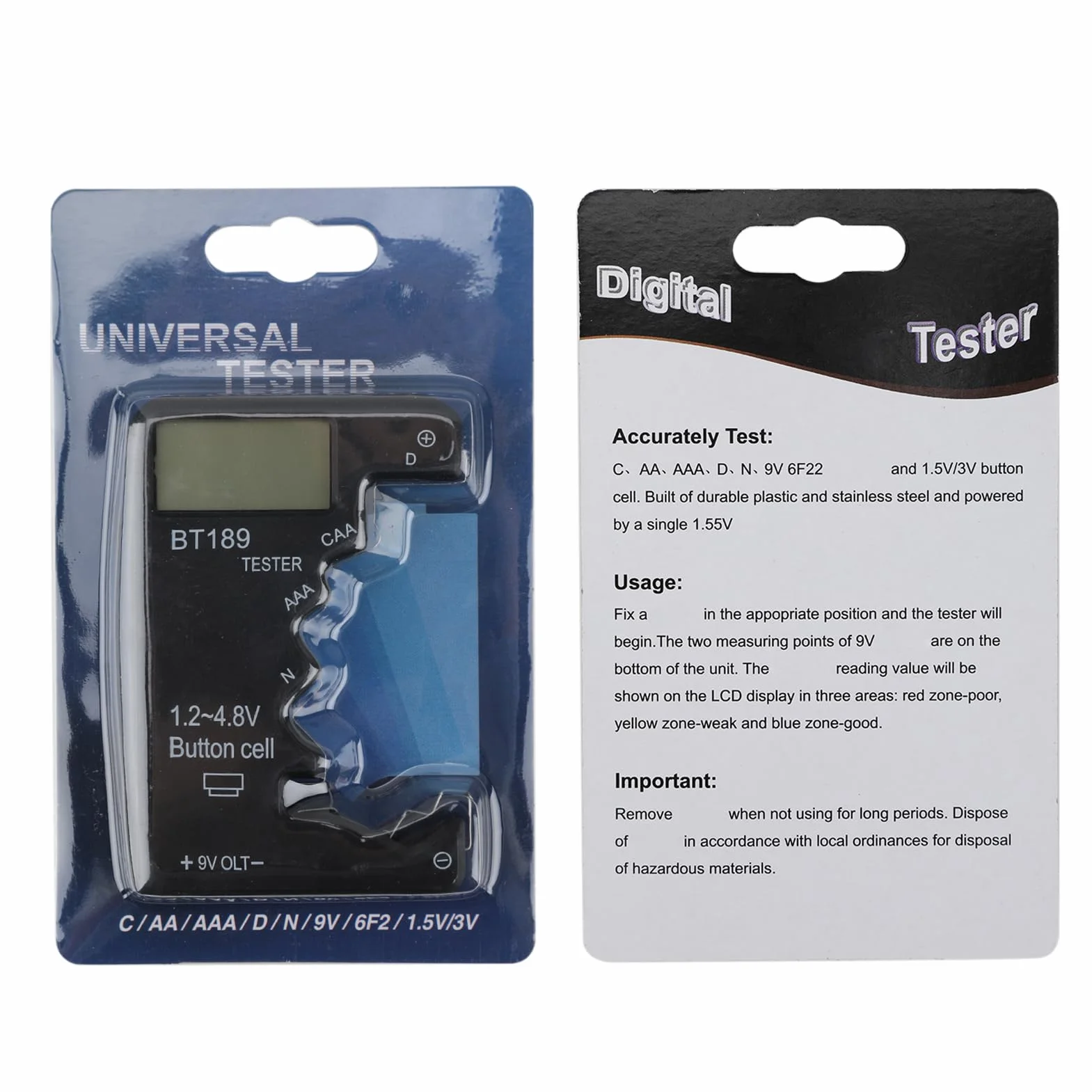 Mini Testeur de Piles Numérique, Testeur de Pile Universel en ABS avec Écran LCD Haute Définition pour Types D CAA N LR44 9V 6F22 pour l'Utilisation la Gestion de Énergies dans Appareils Électroniques