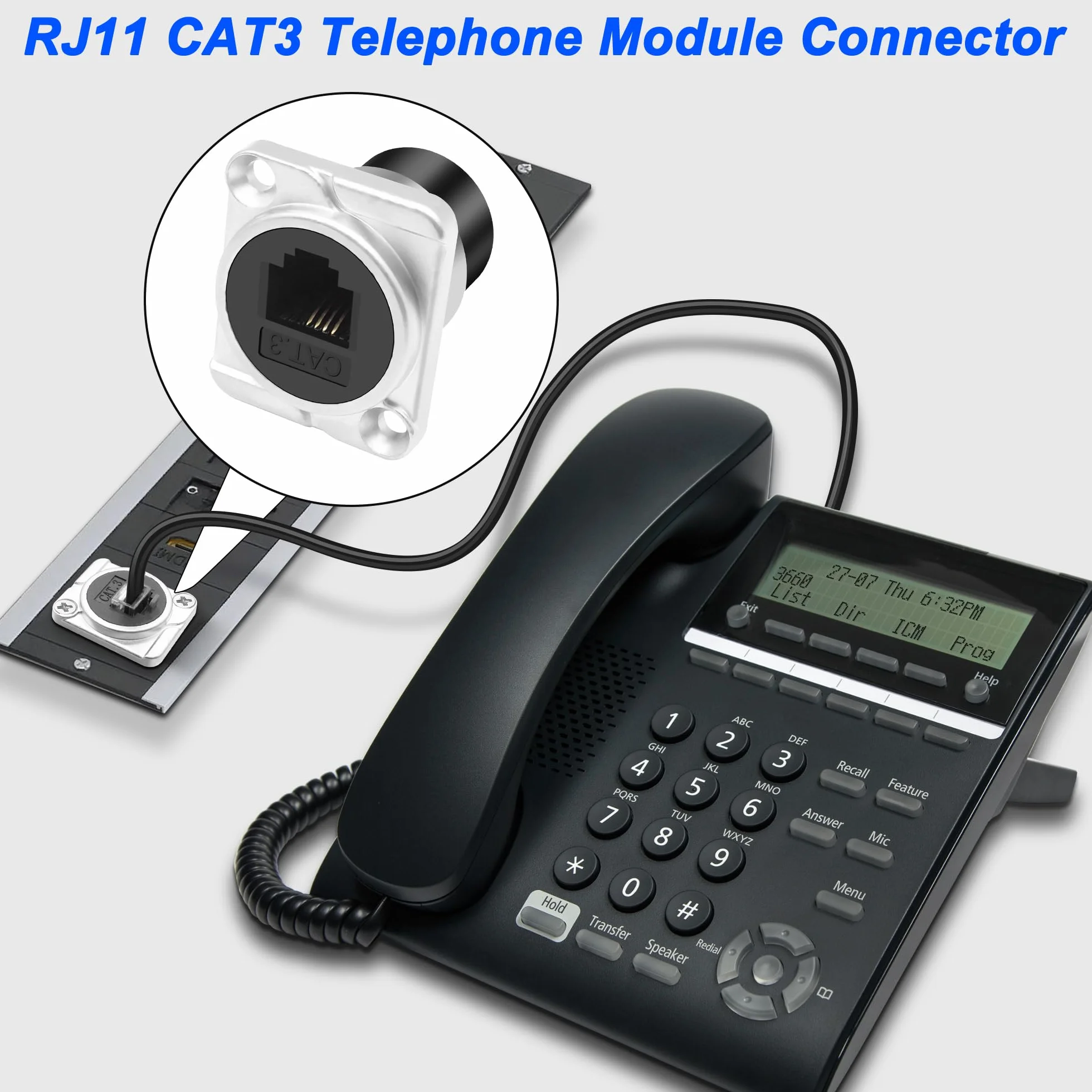 XMSJSIY Lot de 2 adaptateurs de panneau de type D RJ11 CAT3 femelle vers femelle type D CAT3 6P4C pour téléphone - Adaptateur passe-through - Adaptateur de bureau - Argenté