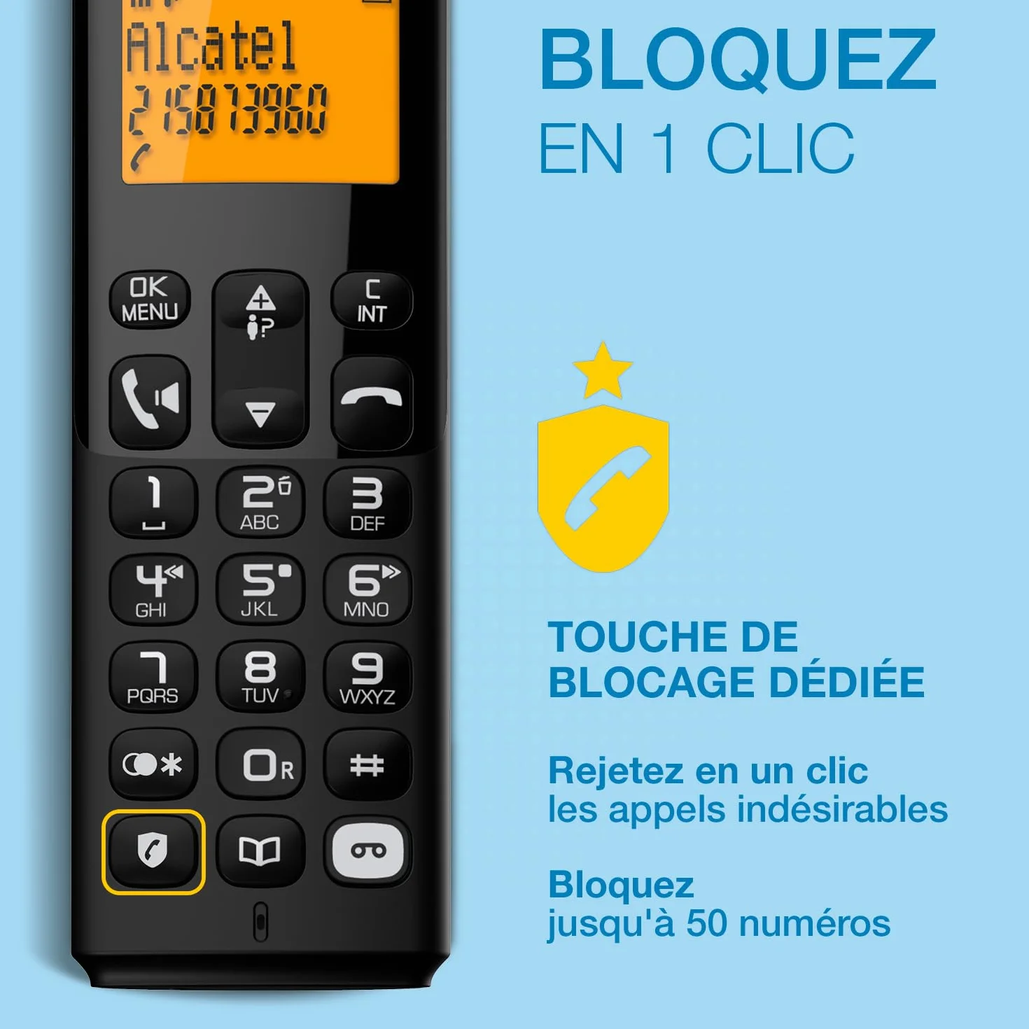 ALCATEL E260 S. Voice Téléphone Fixe sans Fil DECT Répondeur Design Compact Grand Écran Rétroéclairé Mains Libres Blocage des Appels Indésirables Noir
