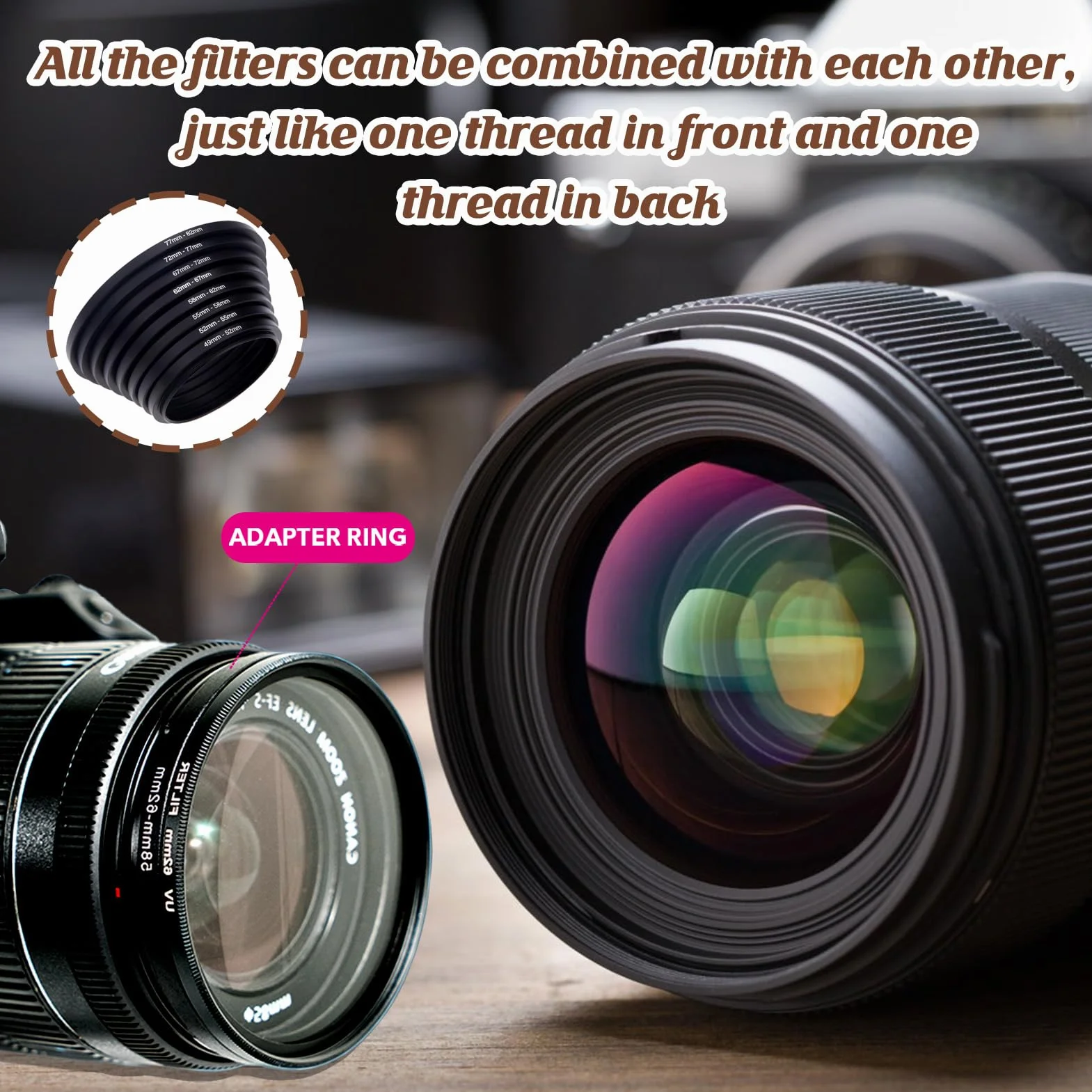 Bague d'Adaptation pour Filtre d'Objectif d'Appareil Photo Métal, 8pcs Step Rings