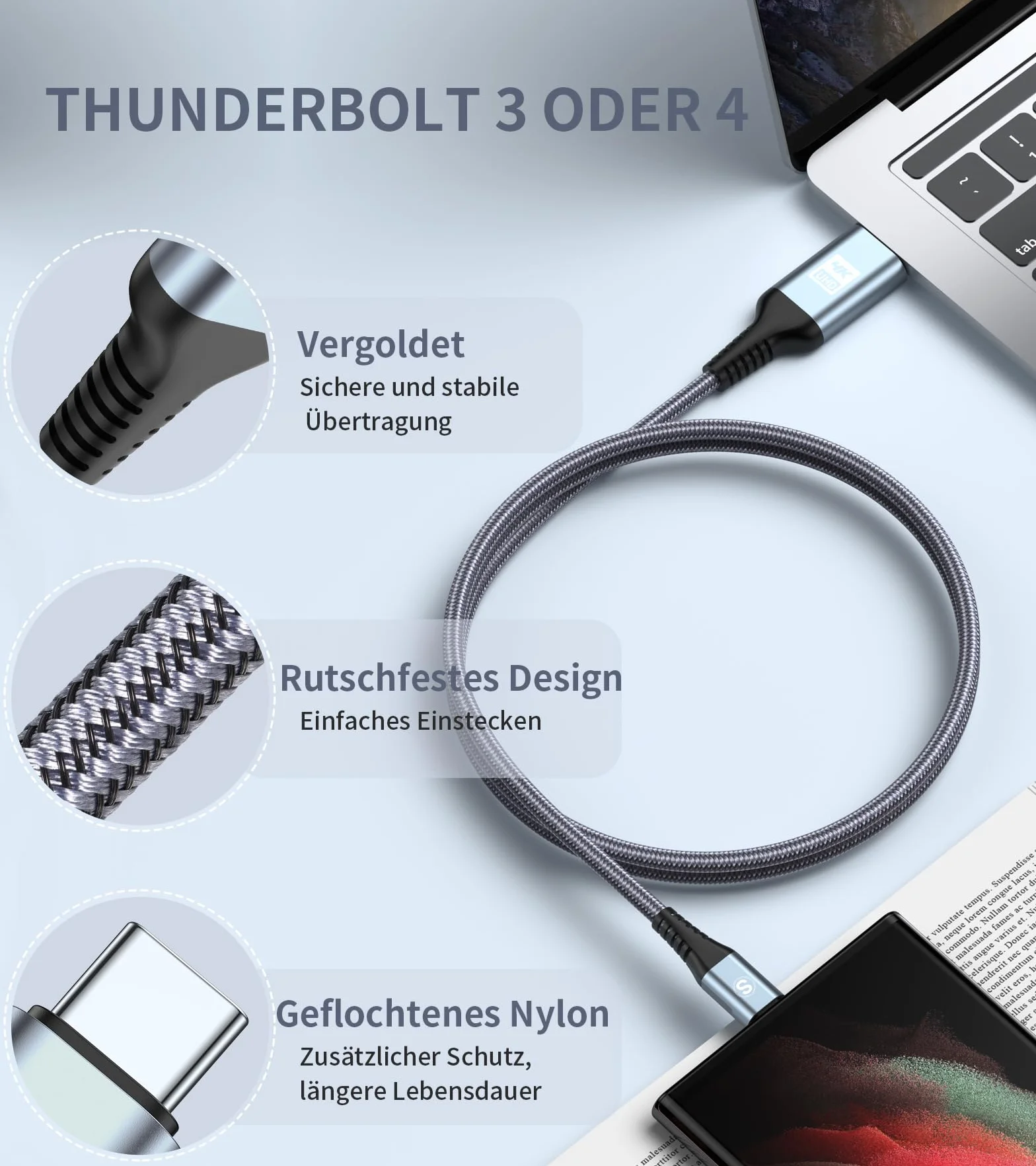 4K Câble USB C vers HDMI 3M, Câble USB type C vers HDMI,Thunderbolt 3/4/5 Compatible avec i Phone 17 16 15 Pro/Max,Galaxy S26/S25/S24/S23/S22/S21/S20,MacBook/Air,iPad Air,iPad Pro,iMac,XPS