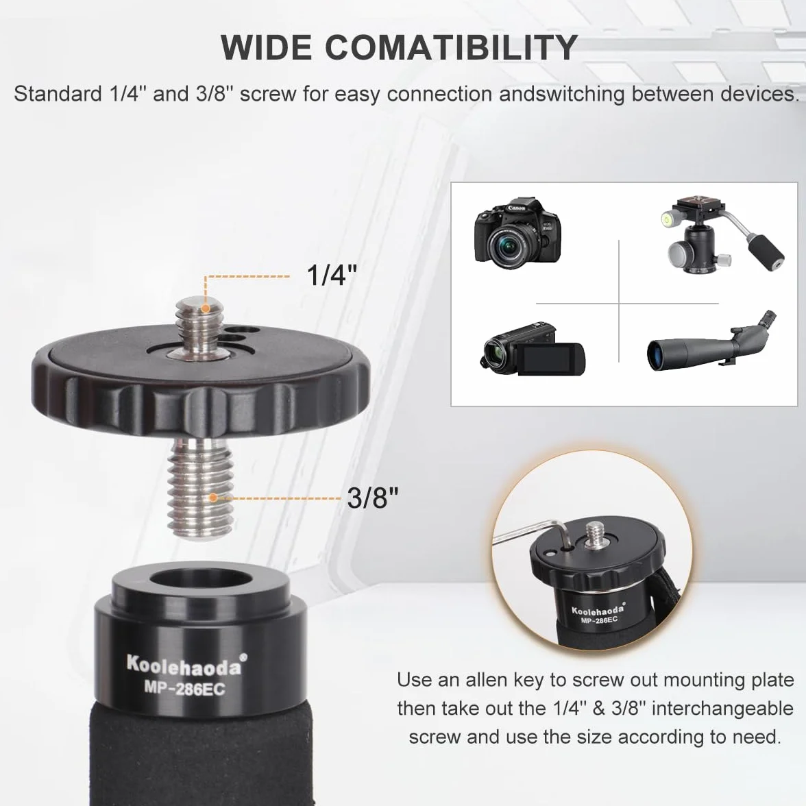 Koolehaoda Monopode en Fibre de Carbone, Monopode Compact et Portable à 6 Sections pour Appareil Photo. Charge maximale : 10 kg - MP286C