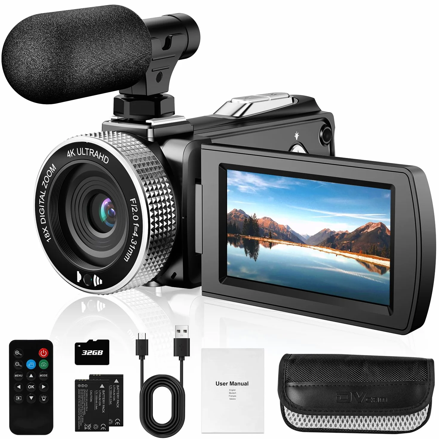 Caméra vidéo numérique 4K 48MP 60FPS avec micro externe et télécommande pour vlogging YouTube