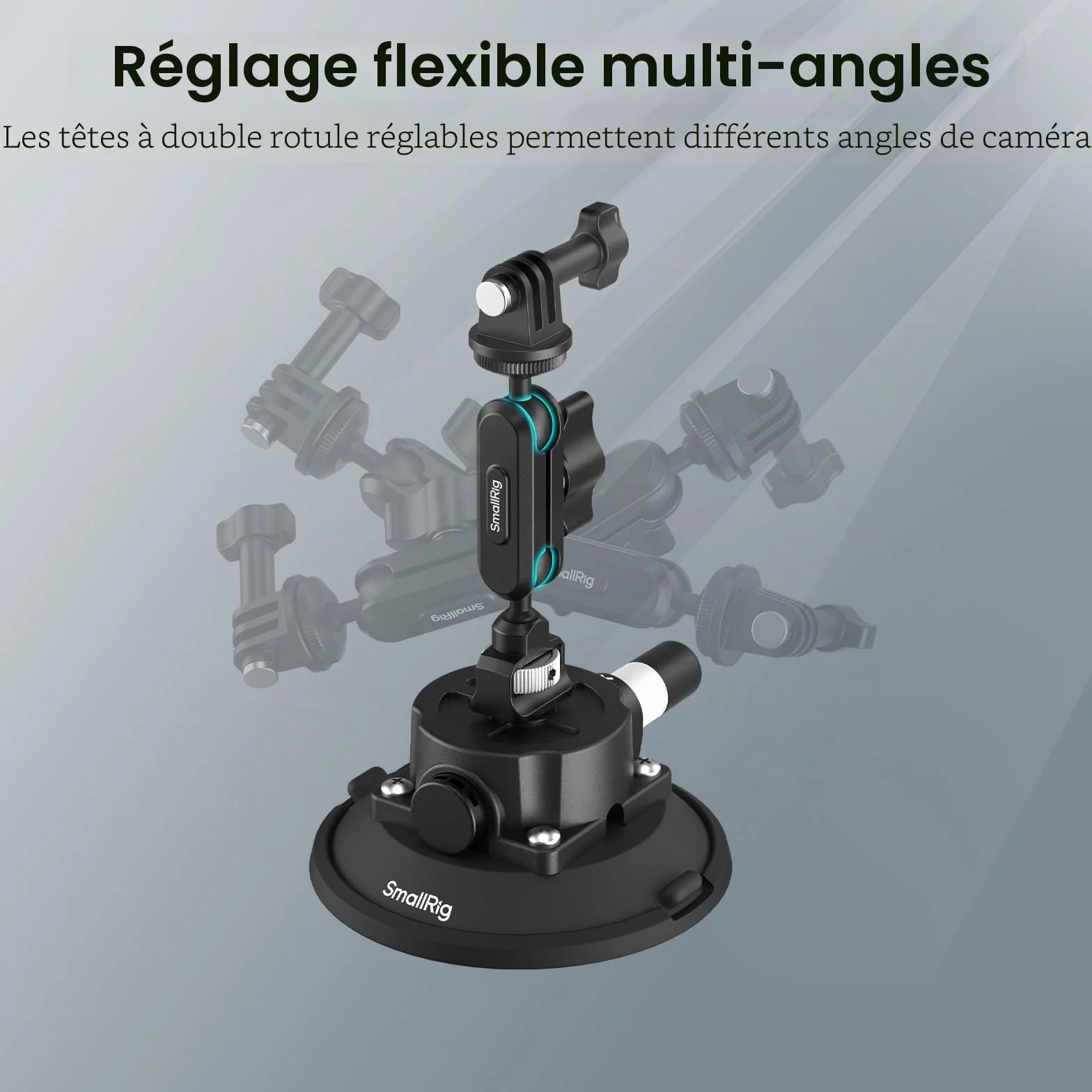 SMALLRIG Support à Ventouse 4,5" avec Bras Articulé à Rotule, Compatible avec Les Caméras d'action DJI Osmo Action 6/5 Pro/4, Insta360 x5 et GoPro 13/12, Charge Maximale 1,5 kg - 5855B