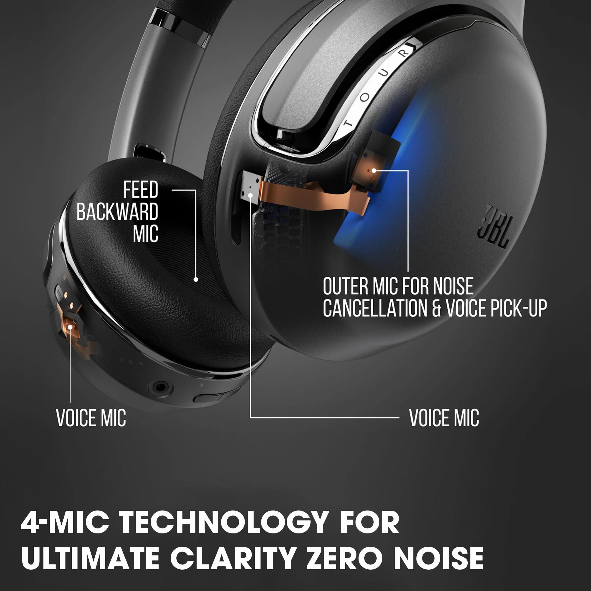 JBL Tour One – Casque circum-auriculaire sans fil avec réduction de bruit – Son JBL Pro – 50h d'autonomie – Connexion Bluetooth – Commande vocale mains libres – Couleur : Noir