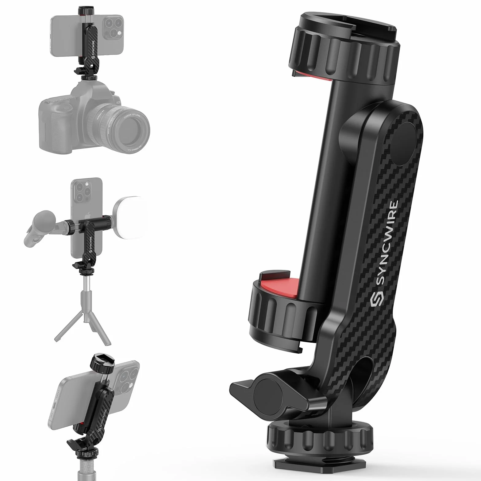 SYNCWIRE Adaptateur Trépied Smartphone avec 2 Sabots Froids, Vis 1/4", Rotatif 360°