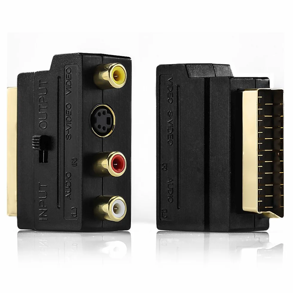 deleyCON Adaptateur Péritel vers 3X RCA in Out + Adaptateur S-Vidéo S-VHS AV Audio Vidéo