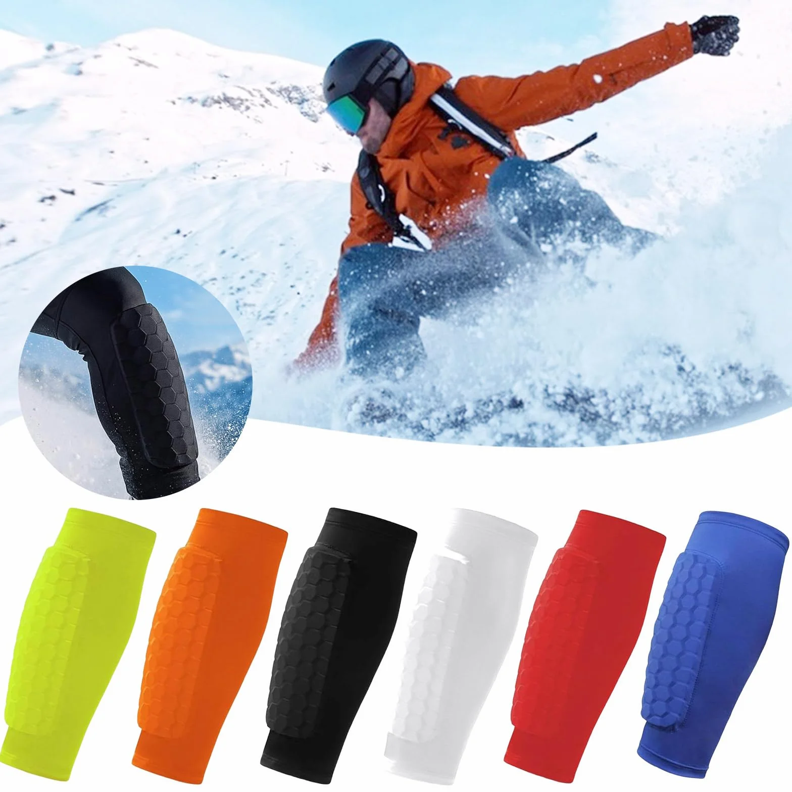 Skiguard Pro Protège-tibias Ski Antidérapant Respirant Élastique Anti-collision 1 Paire
