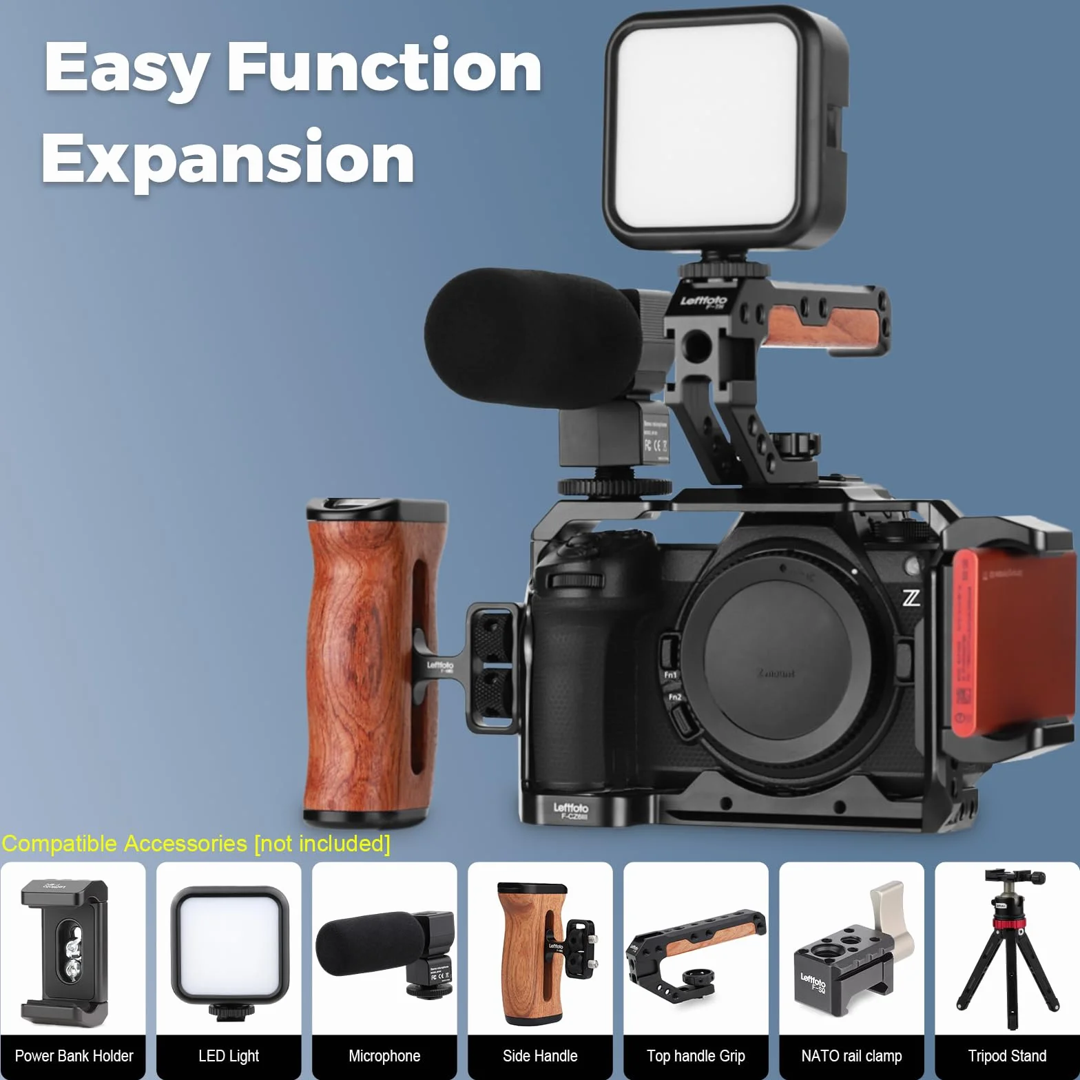 Leftfoto Cage pour appareil photo Nikon Z6III/Z5/Z6/Z7/Z6II/Z7II, cadre de protection avec base Arca, cage vidéo pour prise de vue vidéo Vlog
