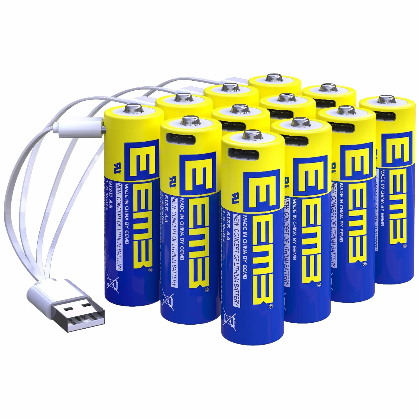 EEMB Piles AA Pack de 12 Piles AA Rechargeables Piles au Lithium AA USB Type C Câble de Recharge Batterie de Remplacement 1.5V 2600mWh pour Flash de Caméra Clignotant