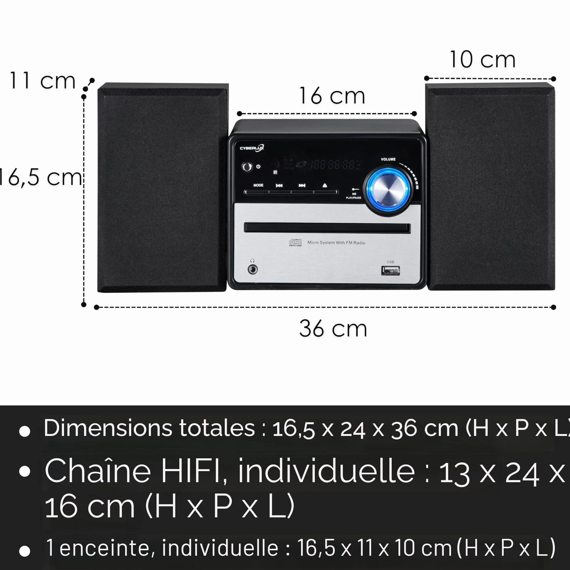 Mini chaîne HiFi rétro avec radio FM, CD/MP3, USB et sortie ligne