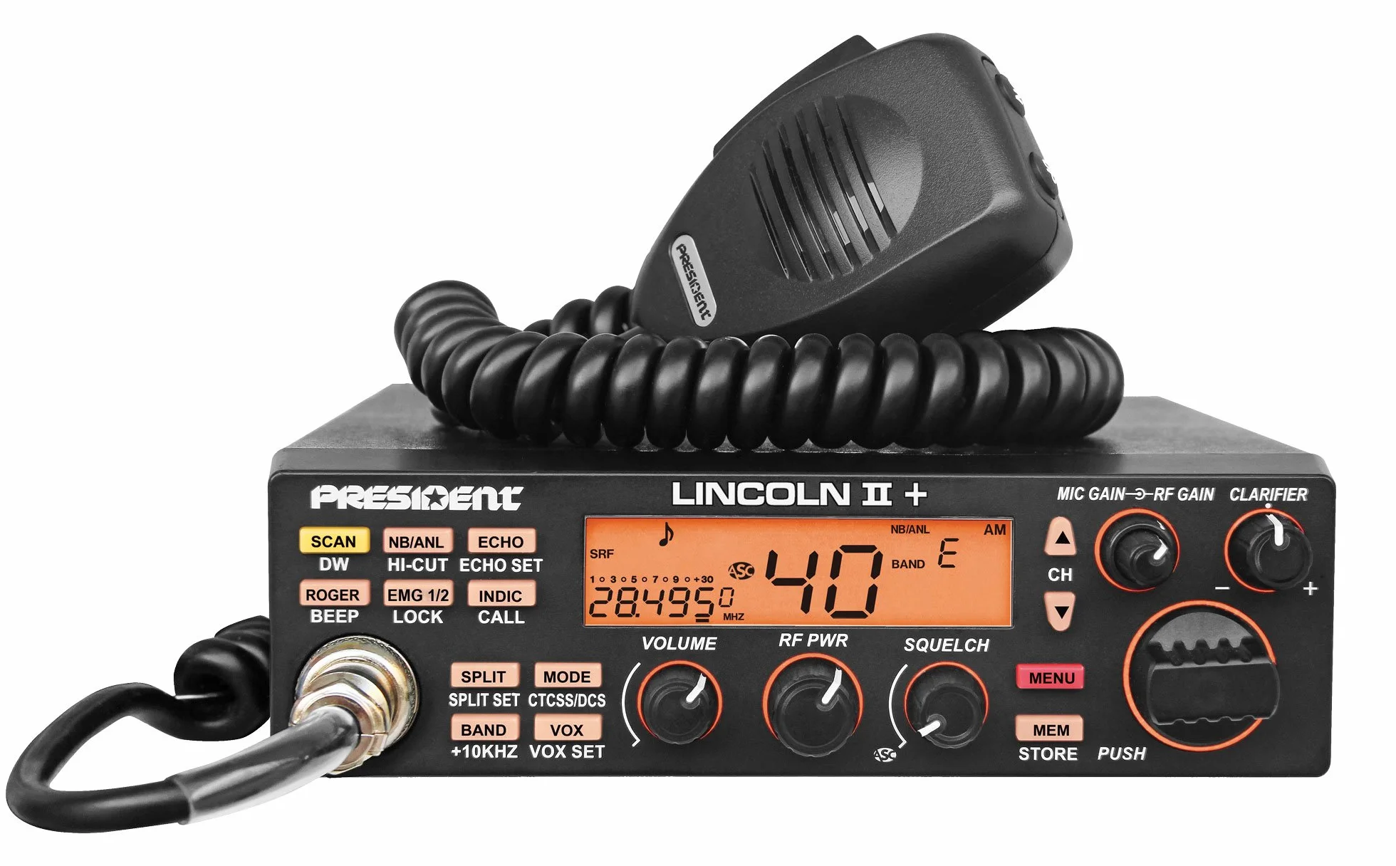 Radio amateur Président LINCOLN II + ASC 10 / 12M, Roger Beep, ANL, NB, Filtre Hi-Cut, AM-FM-USB-LSB-CW, Programmable, 12V