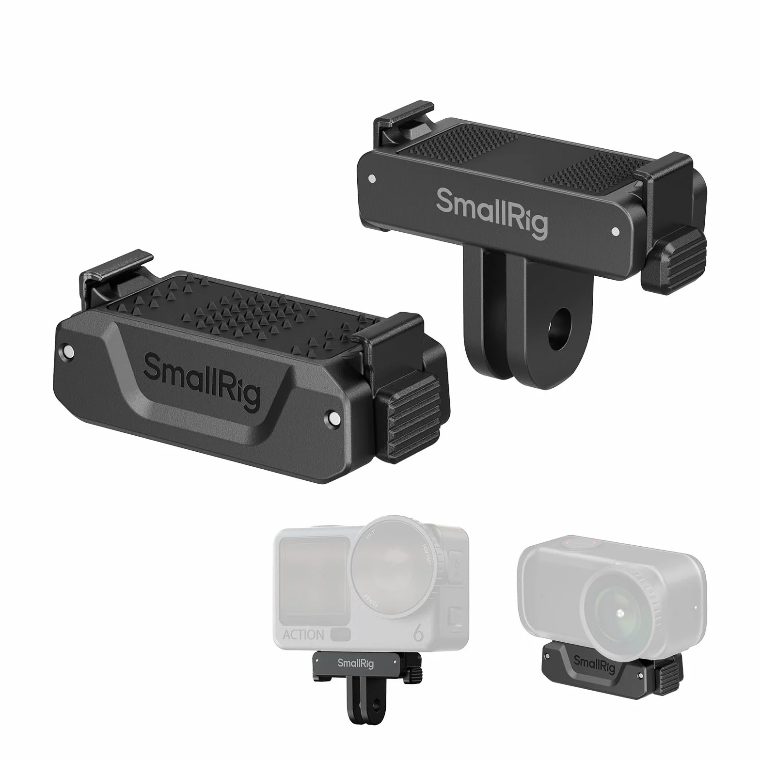 SMALLRIG Action 6 / Nano Adaptateur Magnétique à Dégagement Rapide pour DJI Osmo Action 6 / Osmo Nano, Lot de 2 avec Fixation à 2 Broches et Filetage 1/4"-20, pour Trépied/Perche à Selfie - 5918