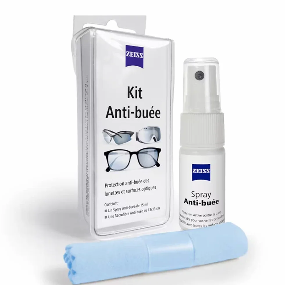 ZEISS Kit Anti-Buée Spray 15ml + Chiffon Microfibre 13x13cm pour Lunettes, Objectif Photo, Caméra, Masque Ski