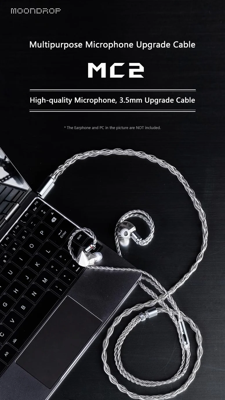 Moondrop MC2 Câble de mise à niveau pour microphone, 3,5 mm, 0,78 mm, 2 pôles, câble de mise à niveau pour casque