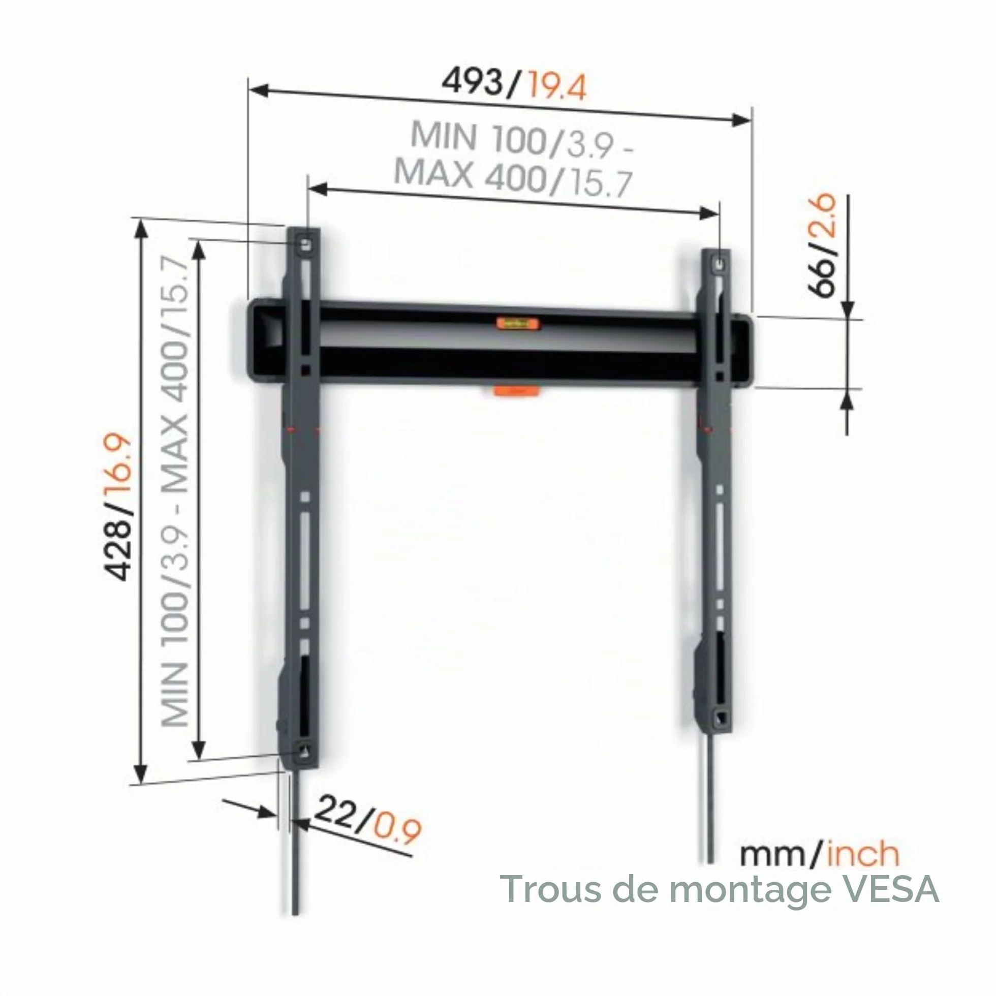 Vogel's TVM 3405 Support Mural TV Plat pour téléviseurs de 32-77 Pouces, Max. 50 kg, Support TV Max. VESA 400x400, Compatibilité Universelle, Distance au Mur de Seulement 2,2 cm