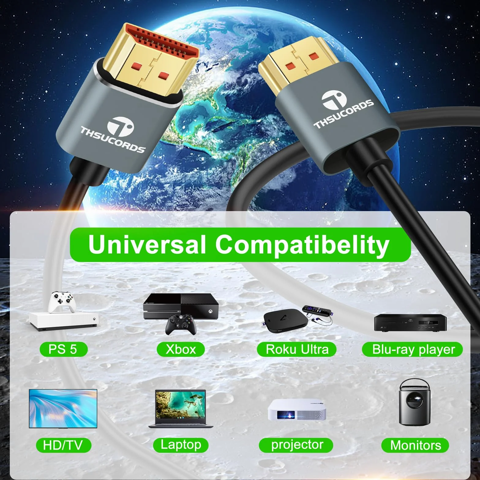 Thsucords Extra Slim 4K 8K Câble HDMI 3M Lot de 3, Ultra Fins Flexibles HDMI 2.1 Souple et haute vitesse 4K@120Hz 8K@60Hz 48gbps compatible Roku tv/HDTV/PS5/Blu-ray(2 Pièces)