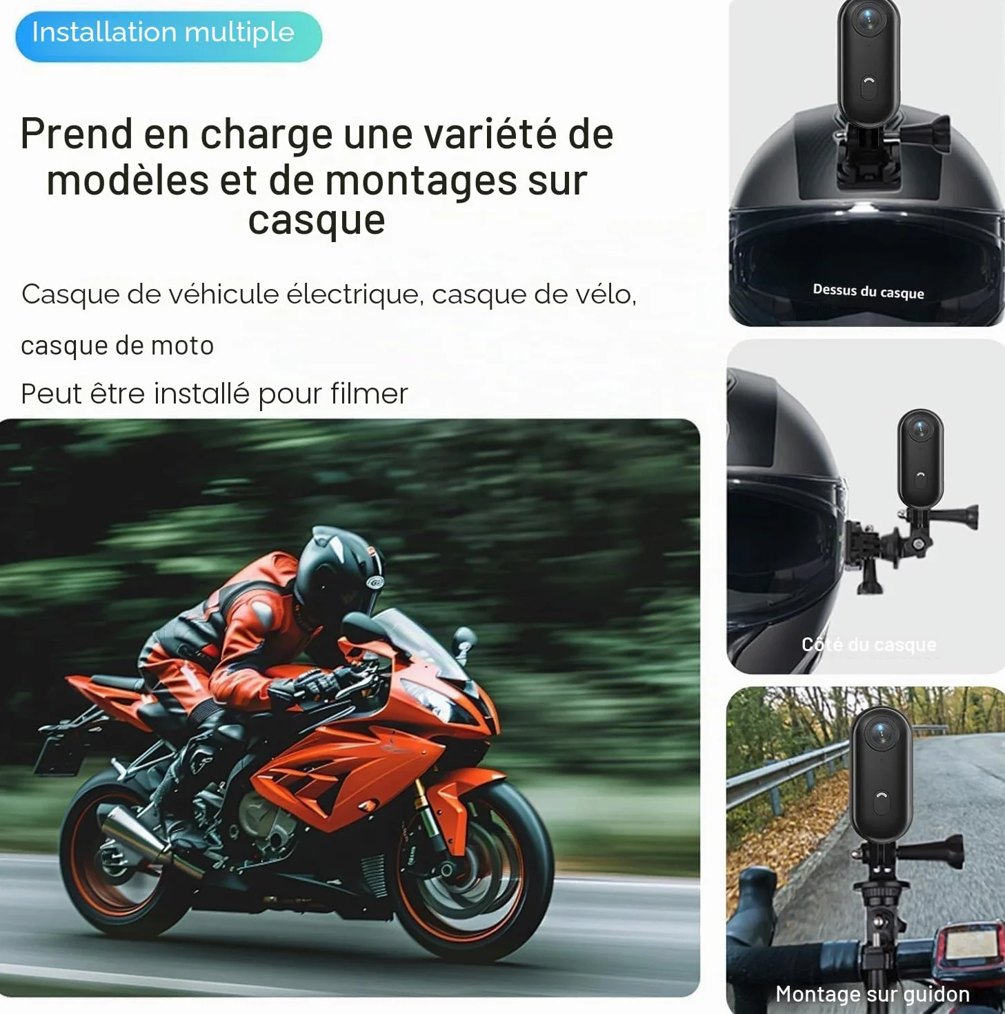 Mini Caméra Vlog Sport 4K, Caméra Sport 360° avec Clip Rotatif, Enregistrement Pendant Charge, Clip Magnétique, Action Caméra Casque Moto