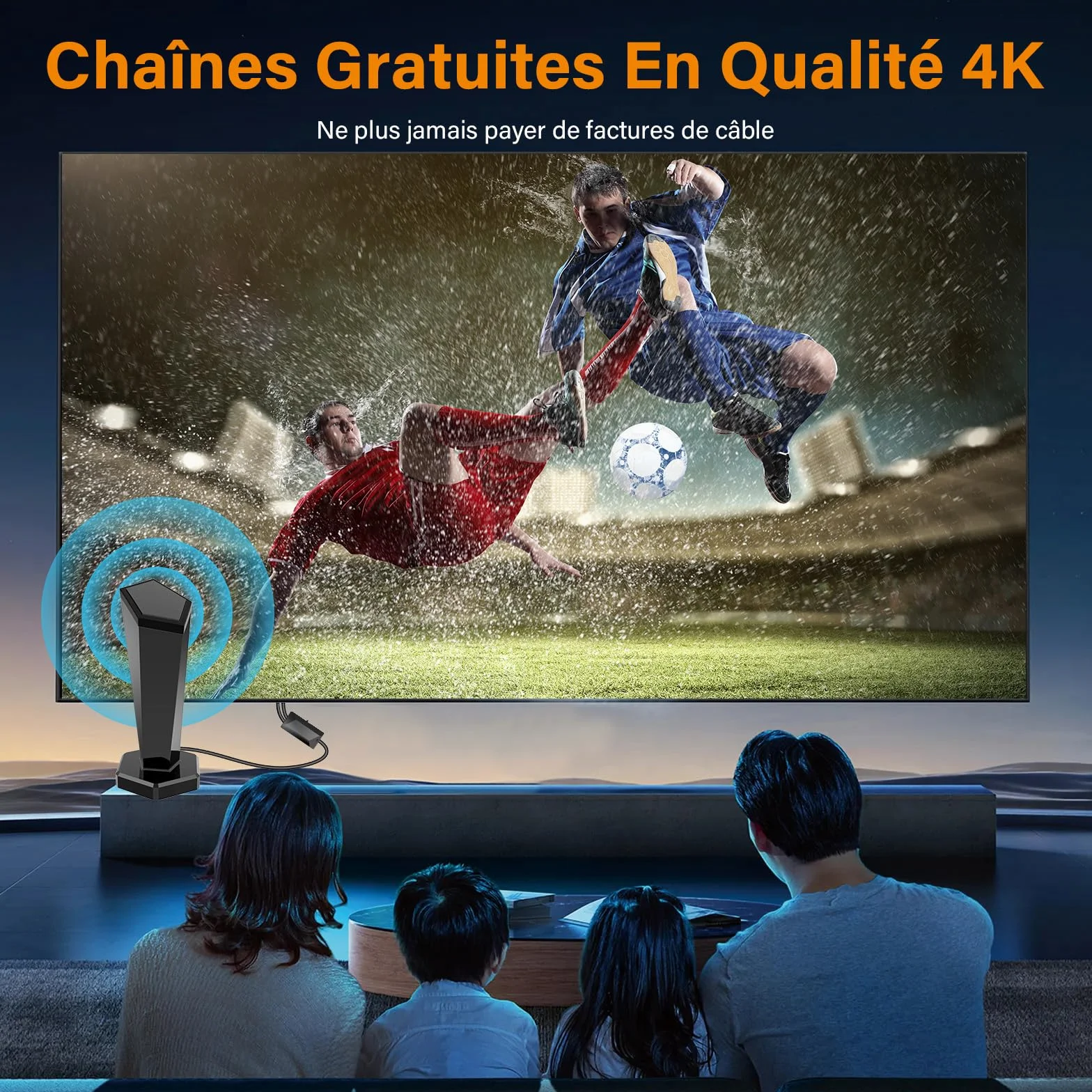 Antenne TV Intérieure Puissante, Antenne TNT Intérieure avec Amplificateur de Signal Intelligent,Réception 360° Longue Portée 500km,Compatible Smart TV 1080P 4K DVB-T/DVB-T2