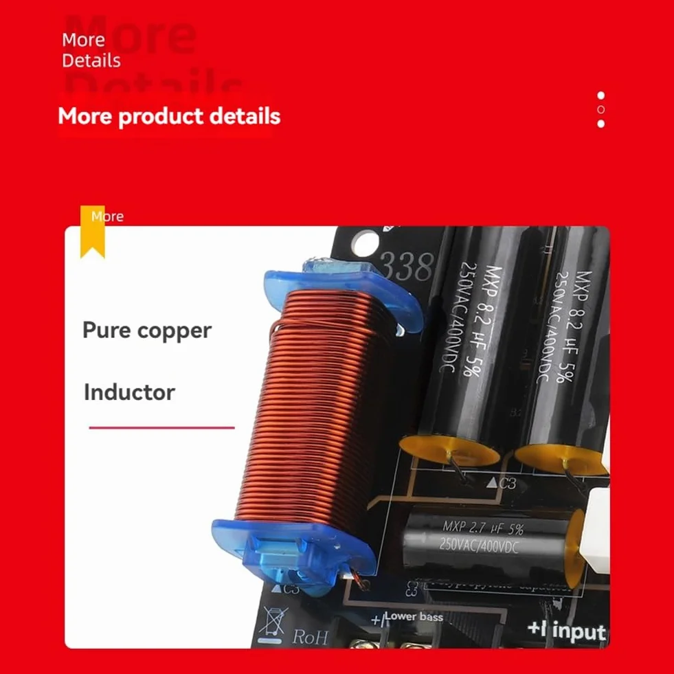 pour Haut-Parleur 3 Voies de 8 Pouces, 10 Pouces et 12 Pouces, 1 Tweeter, 1 Médium, 1 Haut-Parleur de Basse, Filtre Passe-Bas 600W 4Ohm/8Ohm.