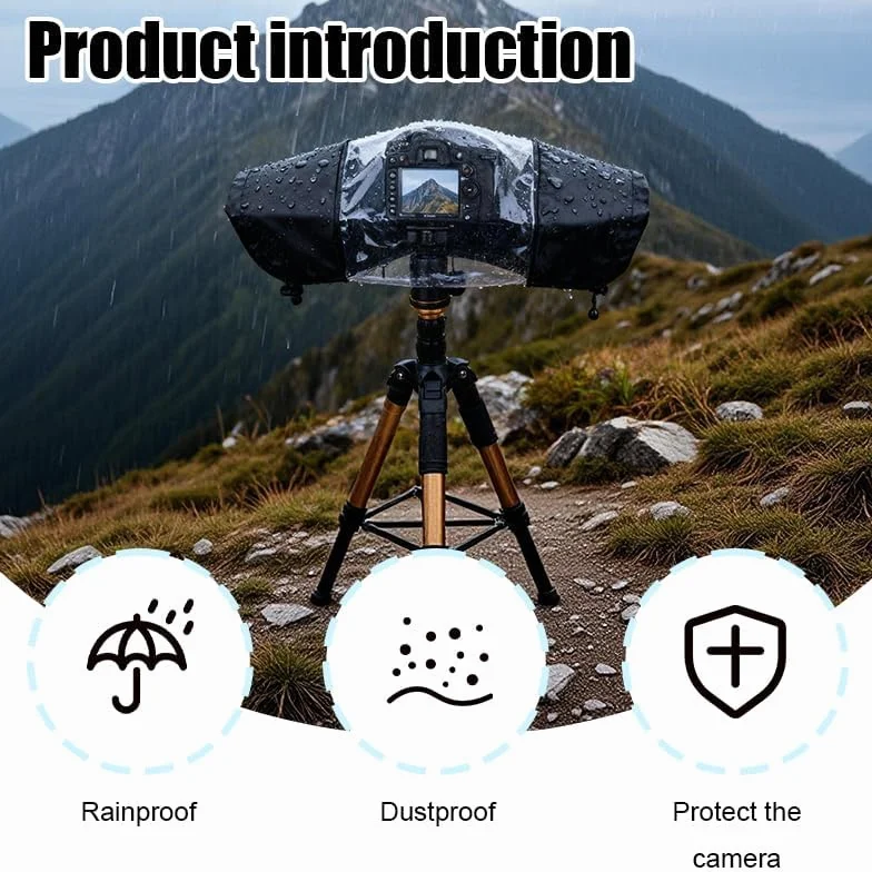 Housse de Pluie Imperméable en Nylon pour Appareils Photo Reflex DSLR, Protection Anti-Pluie Compatible avec Fujifilm, Nikon, Canon, Sony avec Fenêtre Transparent et Manches Réglables