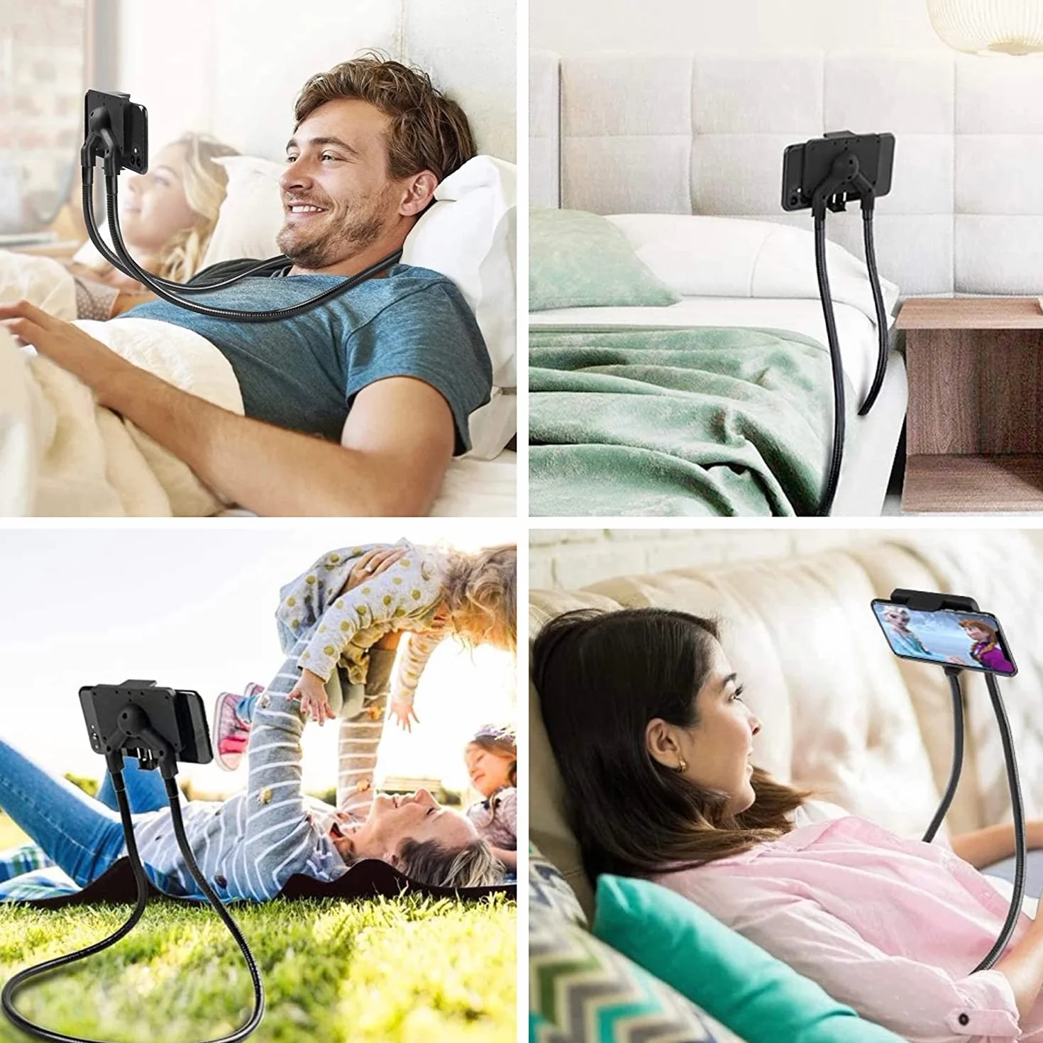 Support Telephone, Universelle Lit Support Téléphone Portable Cou 360° Porte Telephone Bureau avec Flexible Bras Long Multifonction Support Smartphone pour iPhone 13 12 11 Pro XS Max Galaxy S20