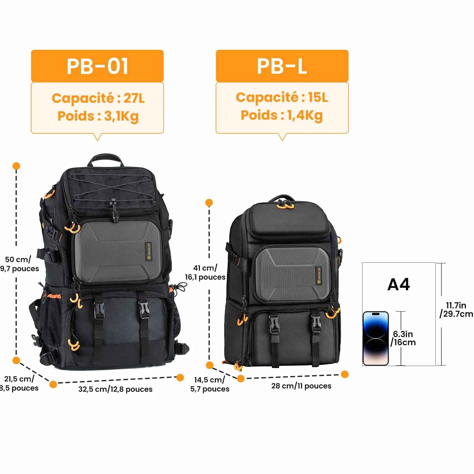 TARION Sac à Dos pour Appareil Photo 15L- Sac Photo avec Compartiment Ordinateur Portable 15,6" et Housse Imperméable | Pour Photographe, Randonnée et Voyage (PBL)
