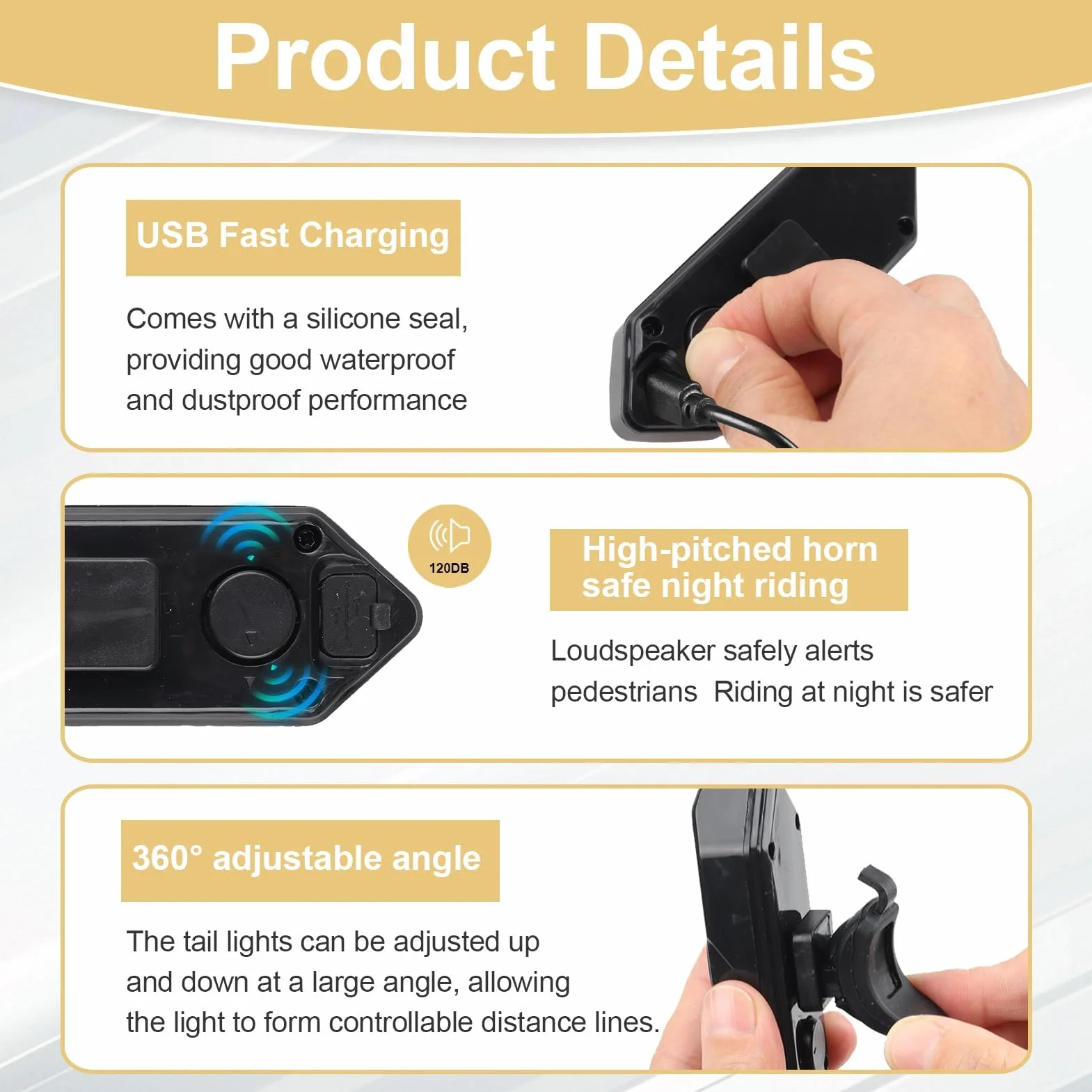 Feu arrière vélo télécommandé sans fil 32 LED 5 Modes Alarme 120 DB Rechargeable USB 900 mAh IPX4