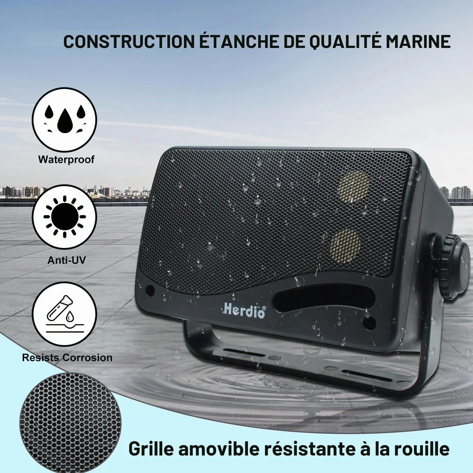 Herdio 3.5 Pouces étanche Filaire Enceintes d'extérieur,200W Haut Parleur Voiture Mural Passif Premium Montable, Basse Améliorée, Durable et Durable pour Patio Marine Boat Garage Intérieur (Noir)