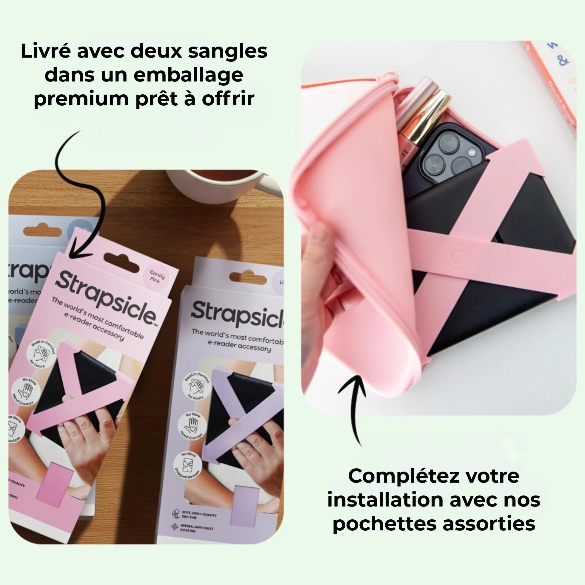 Strapsicle Sangle Main pour Kindles & Kobos – Convient Paperwhite Gen 11/12 (6,8”/7”), Signature Edition – Colorsoft – Lot de 2 – Grand – Blush
