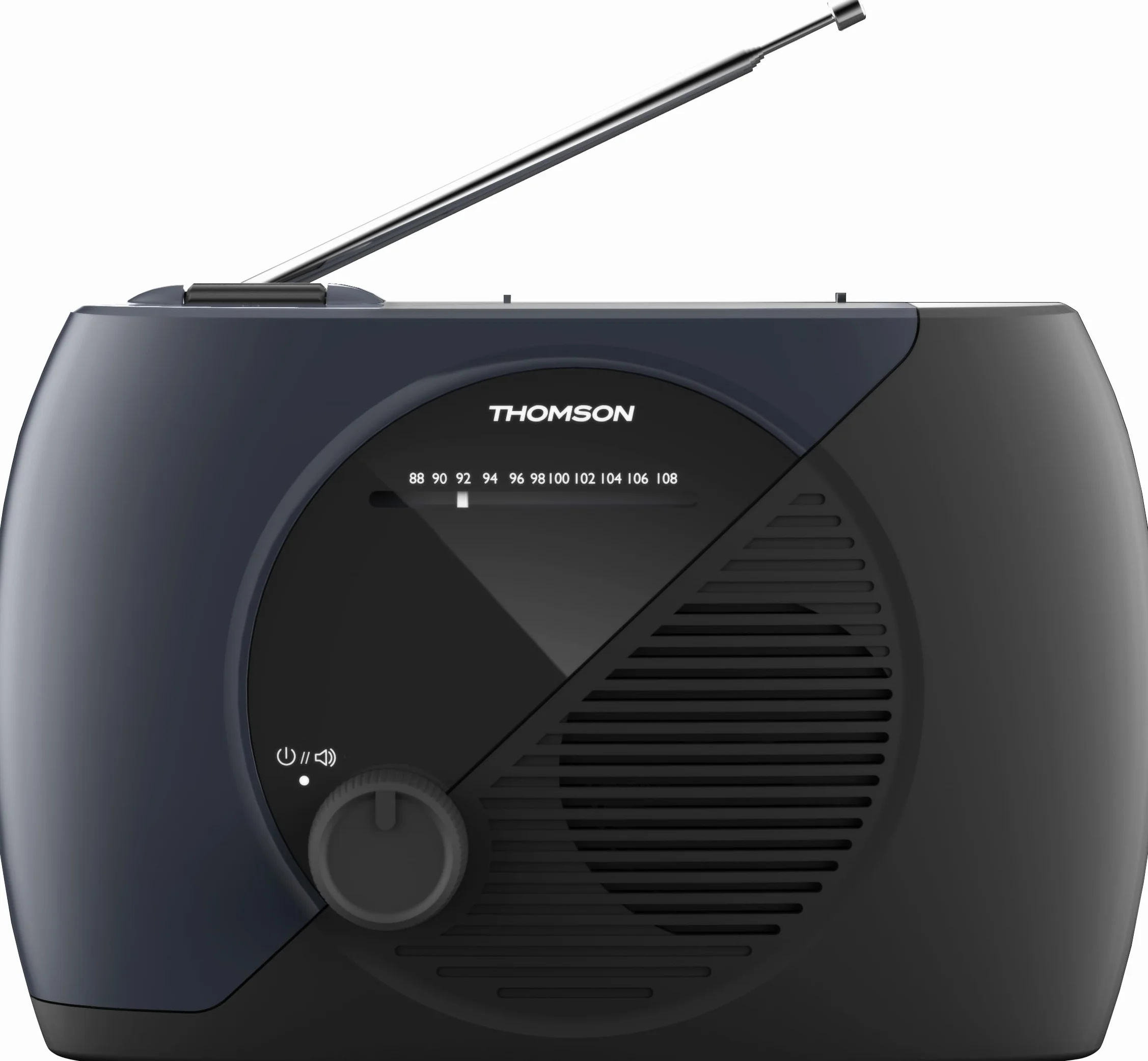 THOMSON Radio Portable FM, Tuner Analogique, Secteur ou Piles - Poste Compact pour Écoute En Tous Lieux, Couleur Bleu/Noir - RT350