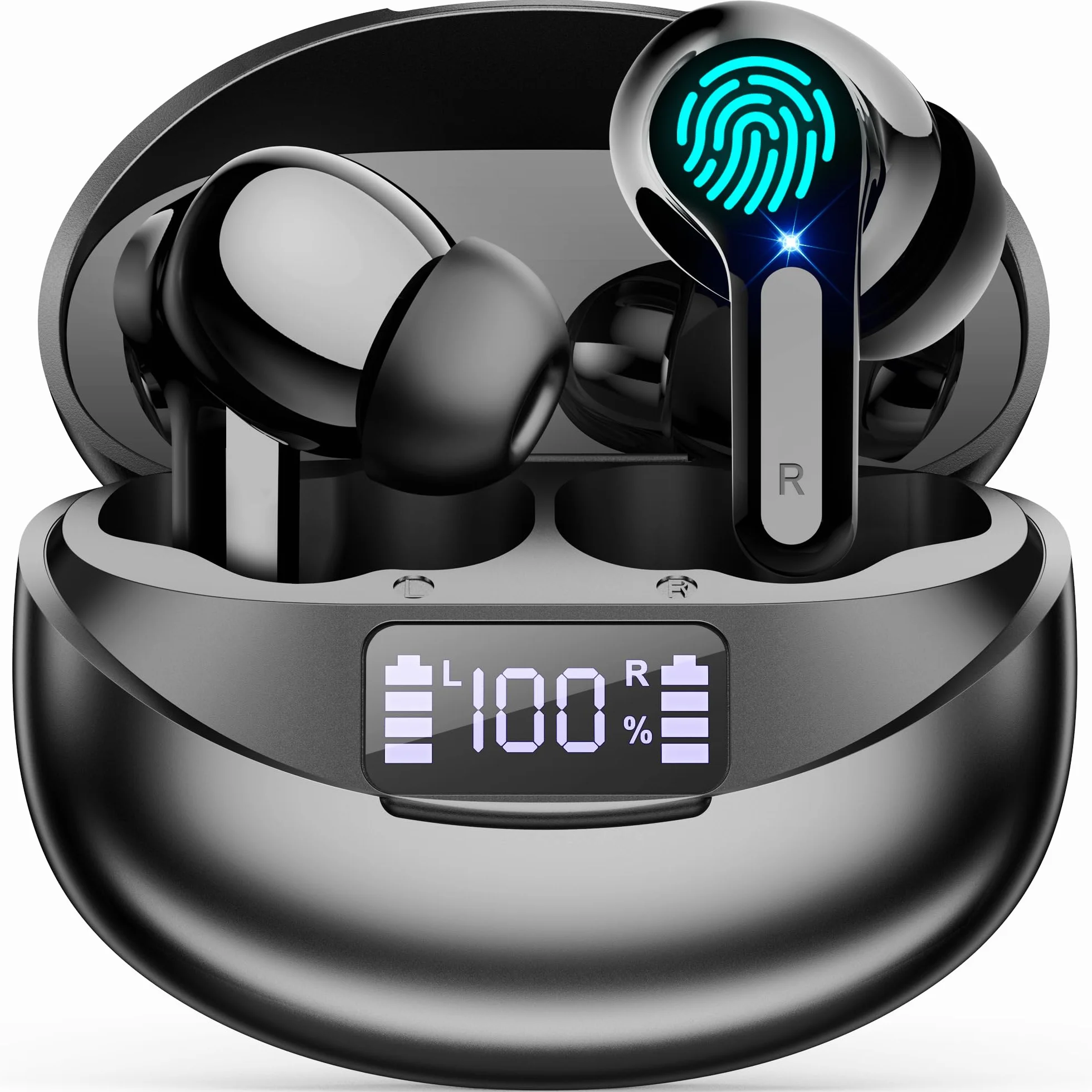 Ecouteurs Bluetooth sans Fil, Bluetooth 5.3 Ecouteurs sans Fil,Ecouteurs Hi-FI Son Stéréo,Écouteurs 35H Durée de Lecture CVC USB C Casque pour iOS Galaxy Xiaomi Oppo Android, Noir