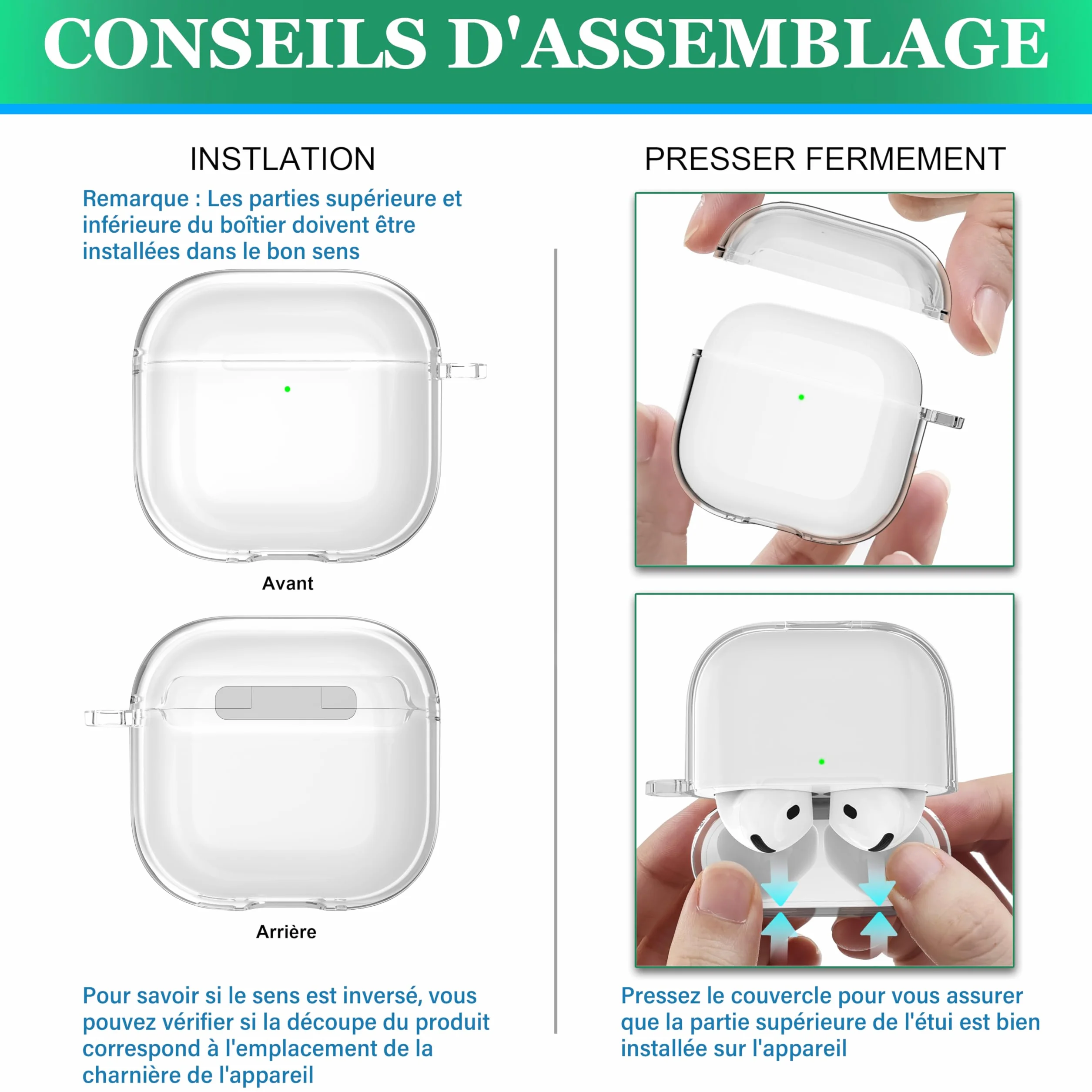 Coque AirPods 4 2024 TPU Transparent Anti-jaunissement avec Kit de Nettoyage Boucle Ronde Blanc