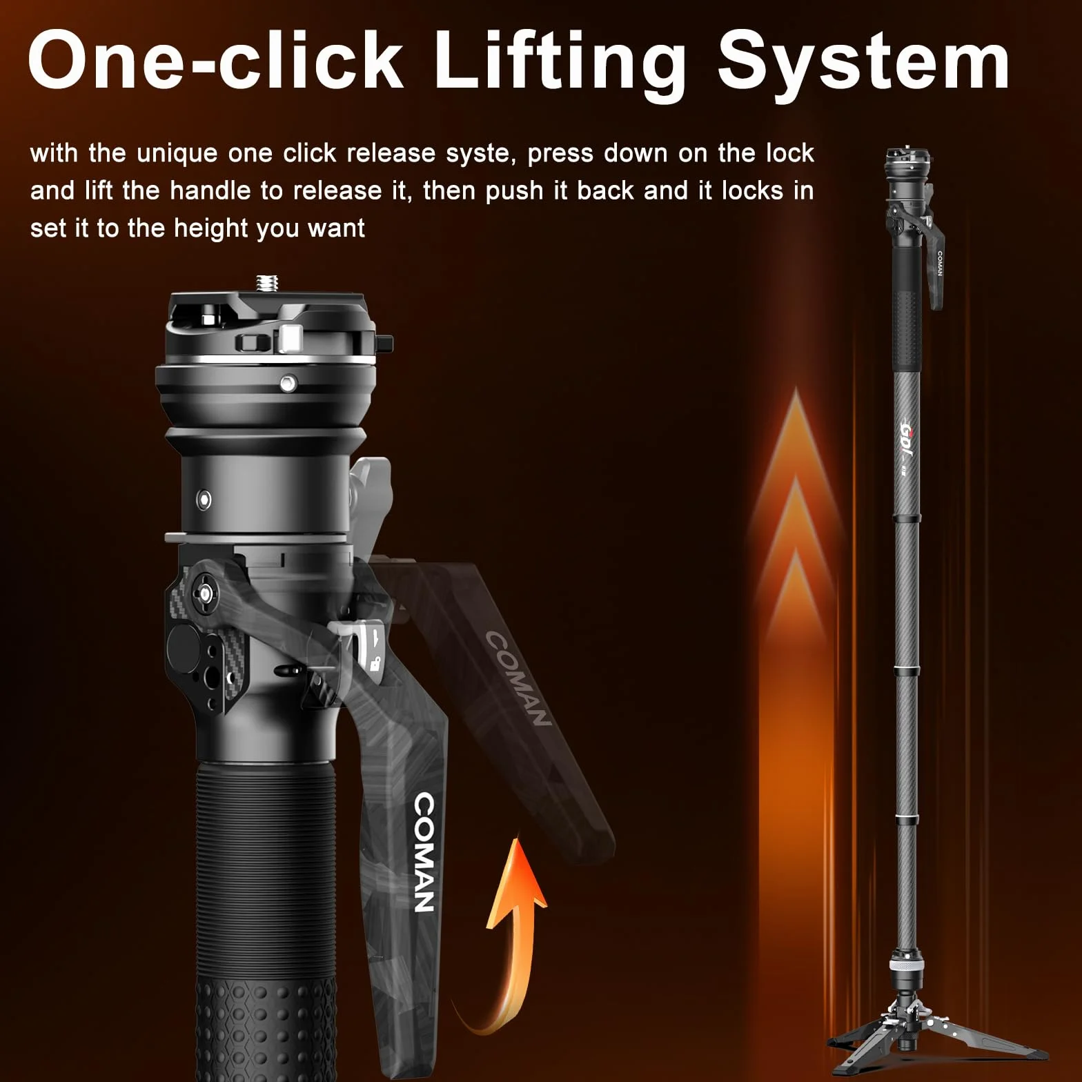 Monopode pour Appareil Photo, Monopode Extensible en Fibre de Carbone avec Pieds, 165cm avec tête à 360°, système de Fixation Rapide Arca, Charge Max 10 kg Caméra monopied (M1S)