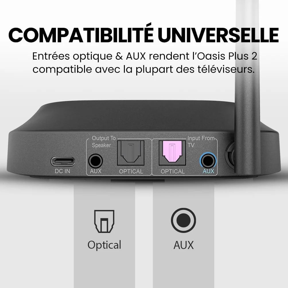 Avantree Oasis Plus 2 Émetteur Bluetooth TV Contrôle Volume Distance aptX Adaptive Pass-Through Soundbar