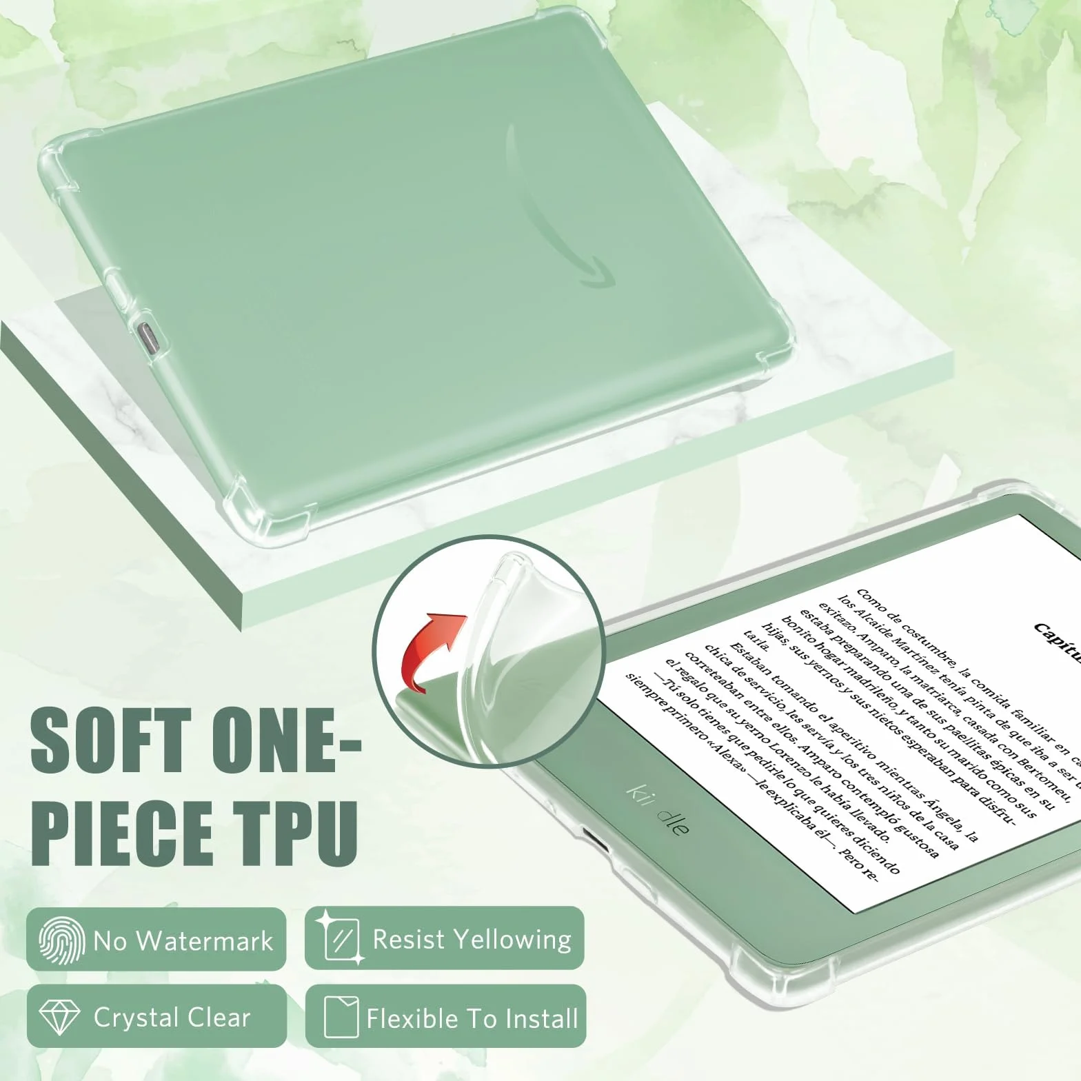 CoBak Étui pour Kindle - Étui Transparent pour Le 6" Nouveau Kindle 11e génération 2024 (Modèle RS23CV) / 2022 (Modèle C2V2L3) - Dos en Silicone léger et résistant aux Rayures
