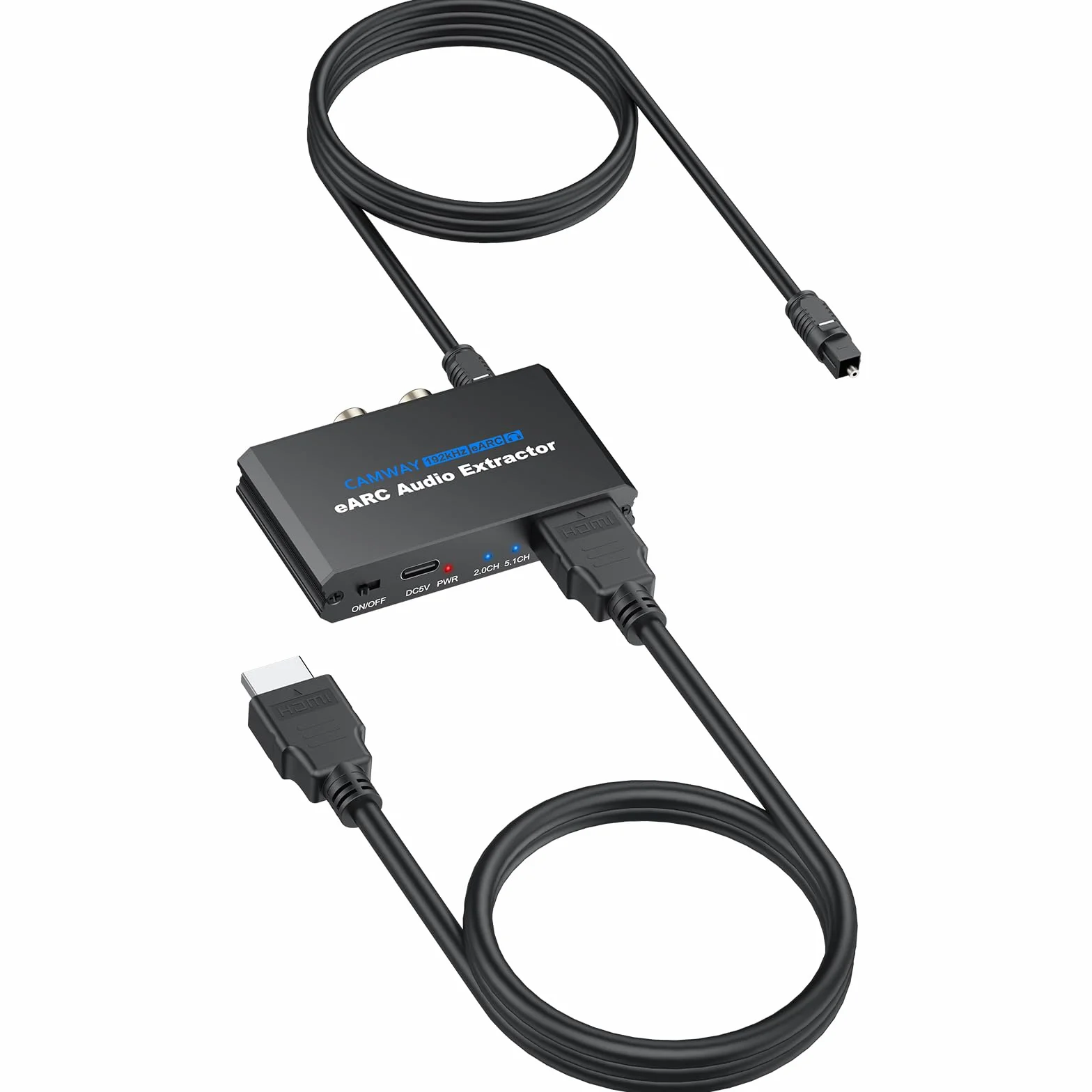 CAMWAY eARC Extracteur audio HDMI ARC/eARC vers fibre optique, RCA, convertisseur audio 3,5 mm, prend en charge le son surround 5.1, installation facile pour barre de son, amplificateur, casque