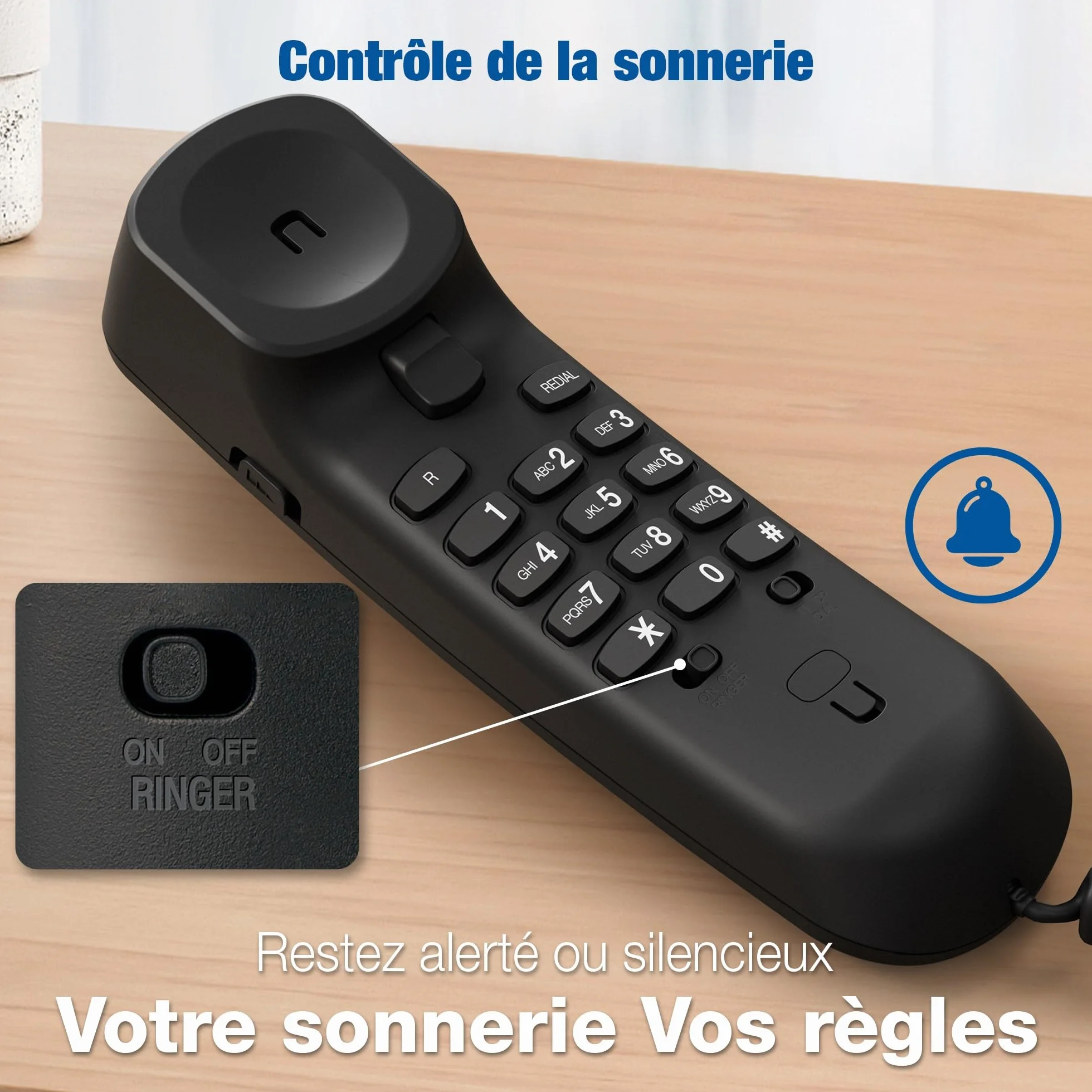 VTech CD1100-B Téléphone filaire avec contrôle du volume et recomposition du dernier numéro