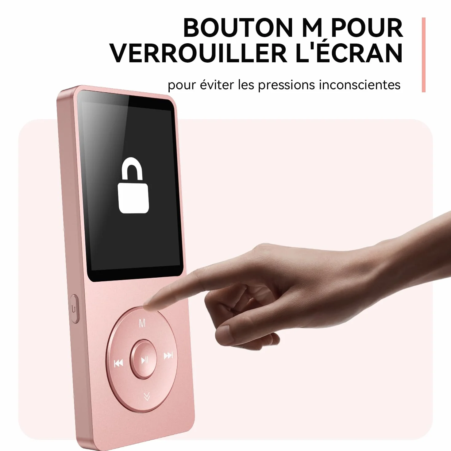 AGPTEK Lecteur MP3 Bluetooth 5.3 64Go Baladeur Portable HiFi 70H Autonomie Radio FM Or Rose