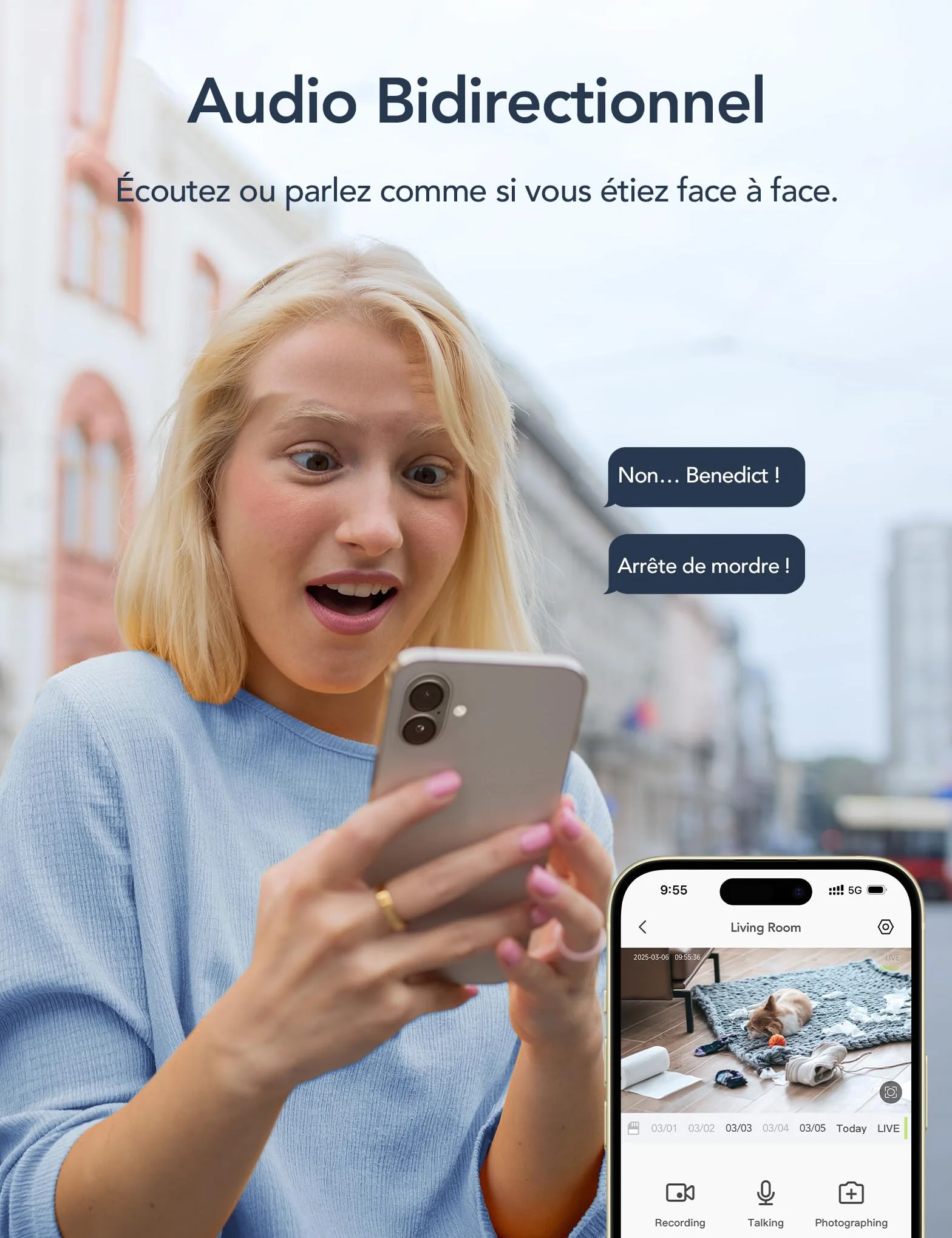 GNCC 2K 3MP Caméra Surveillance WiFi Interieur 360° Caméra Connectée Smartphone pour Bébé/Animaux Détection IA Audio bidirectionnel Alertes APP 2,4GHz Compatible Alexa
